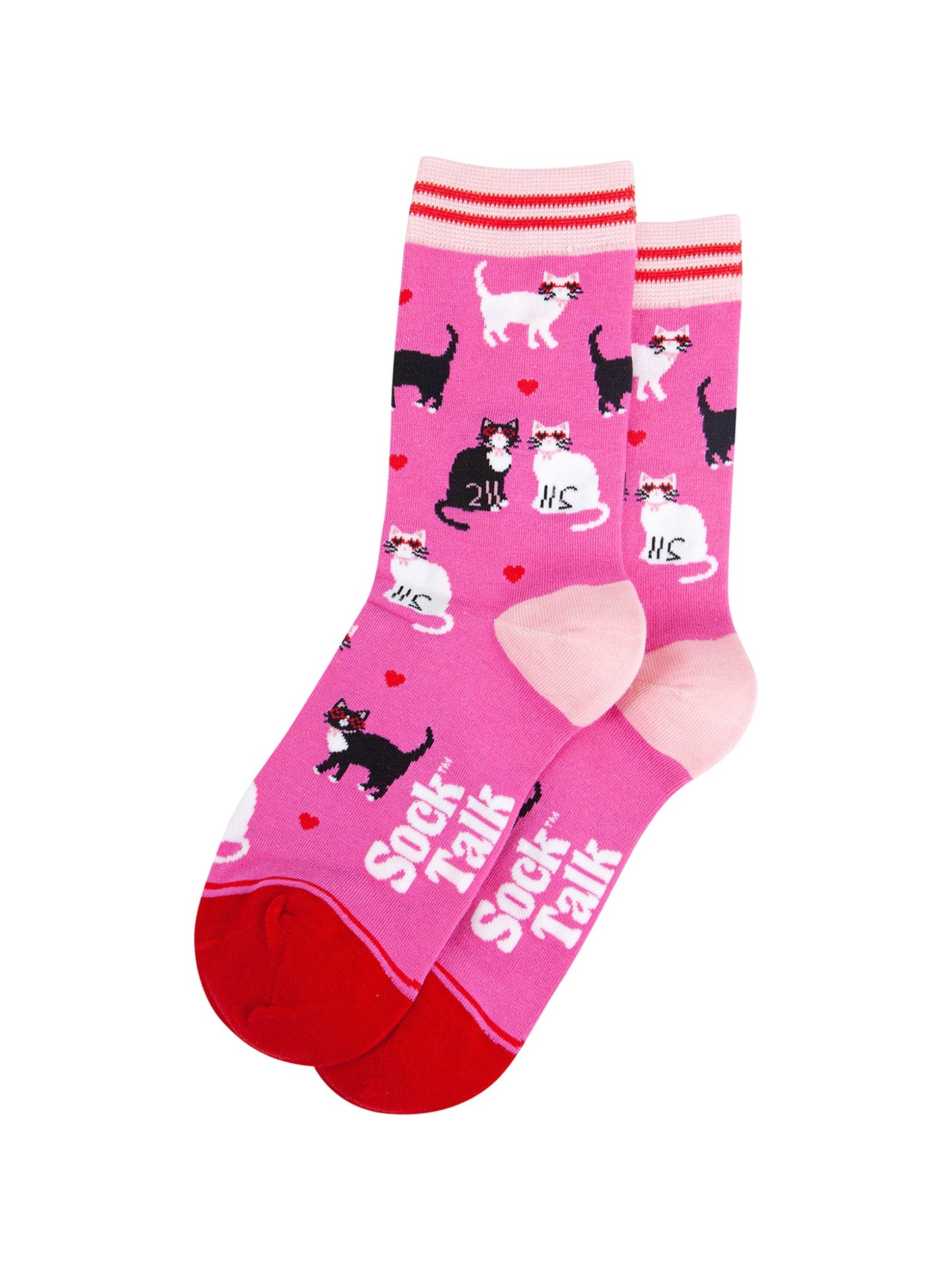 Cats-in-Love-Bamboo-Socks-in-Pink-Laid-Flat