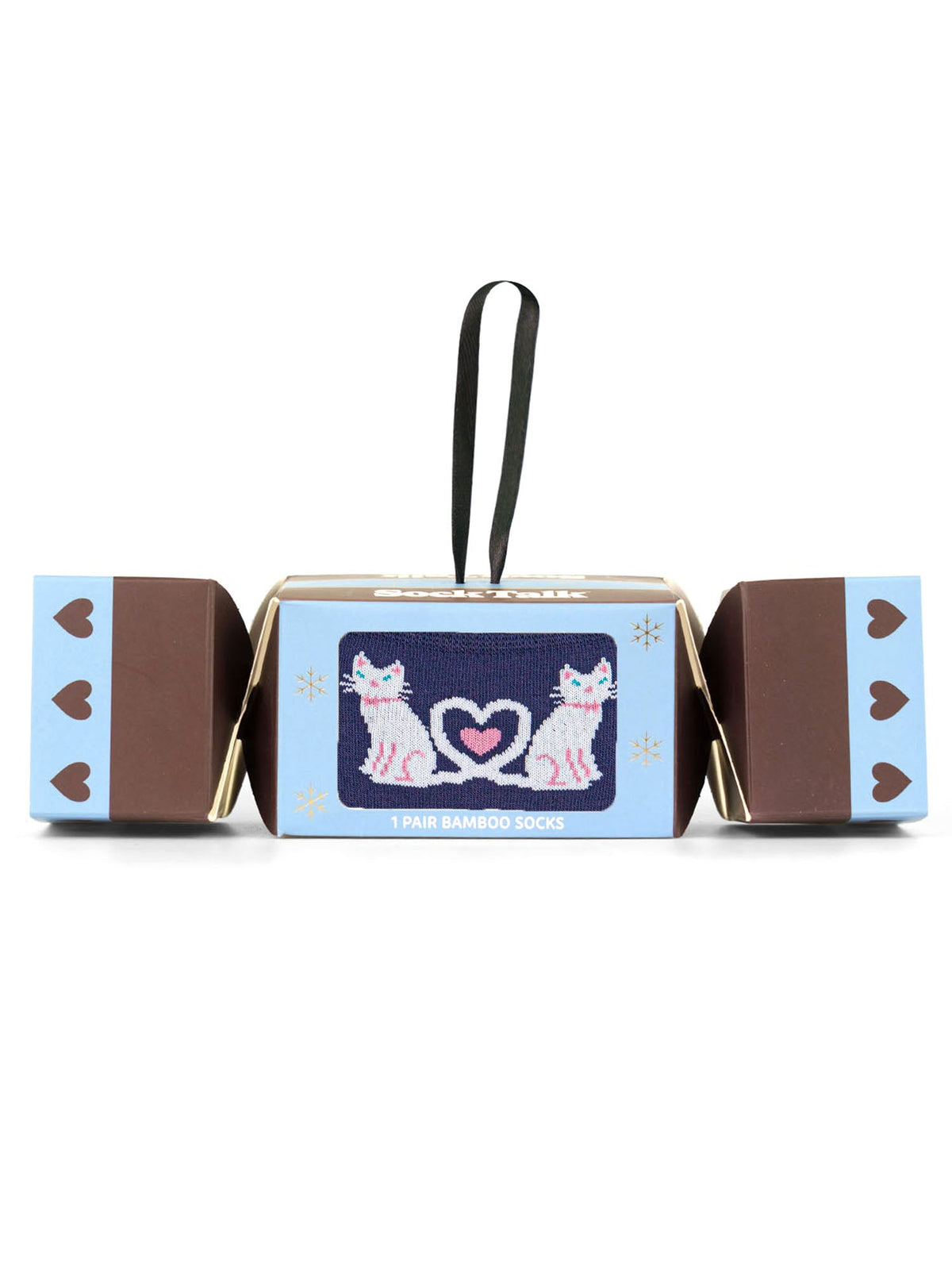 Cat-Heart-Tails-Bamboo-Crew-Socks-Christmas-Cracker-Gift-Box-In-Navy-Blue