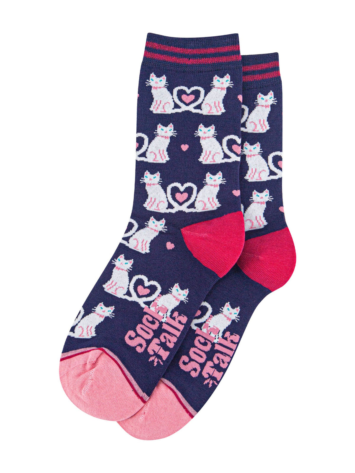 Cat-Heart-Tails-Bamboo-Crew-Socks-Christmas-Cracker-Gift-Box-In-Navy-Blue