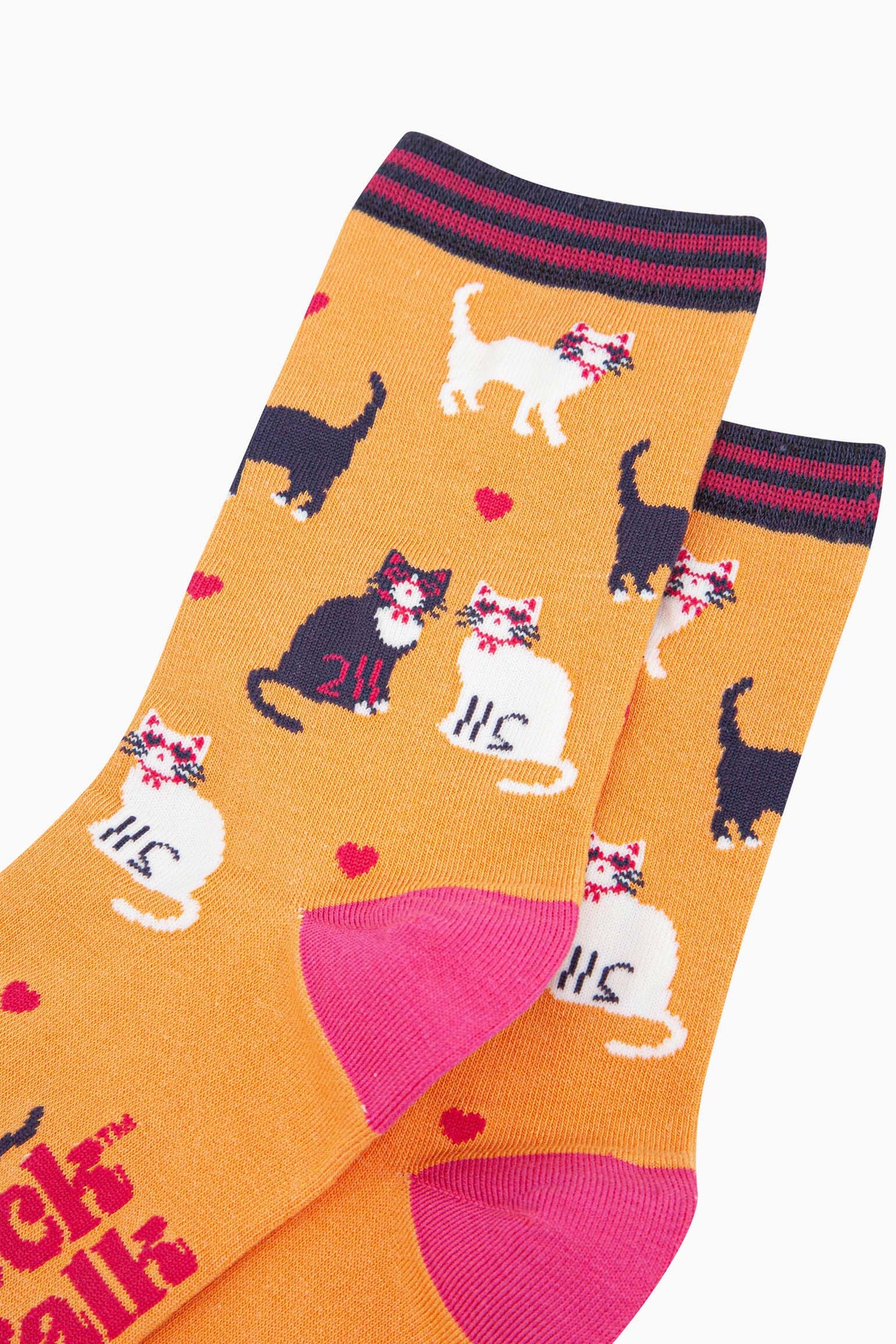 Women's Bamboo Socks - Orange, Cats and Love Hearts