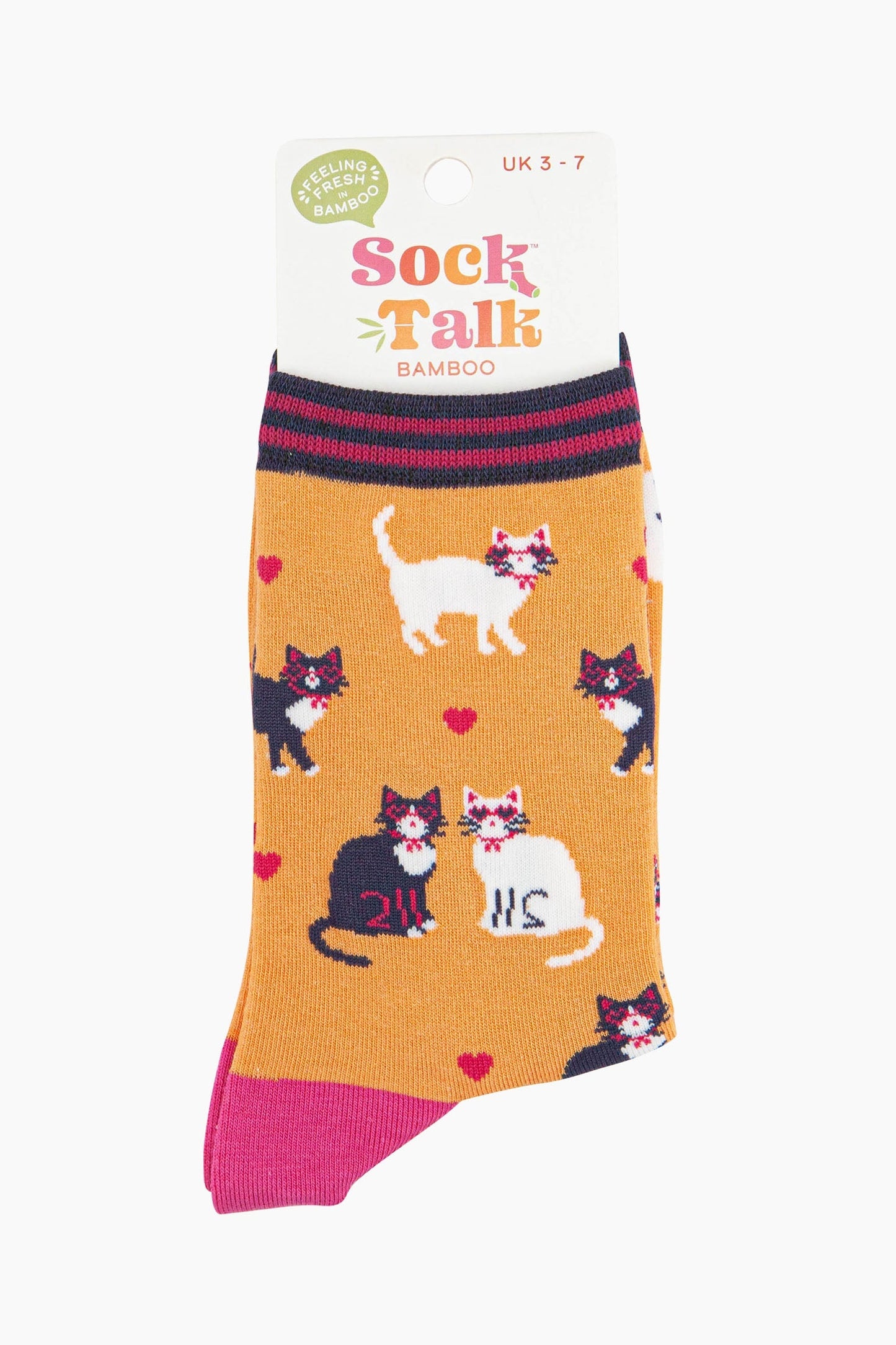 Women's Bamboo Socks - Orange, Cats and Love Hearts