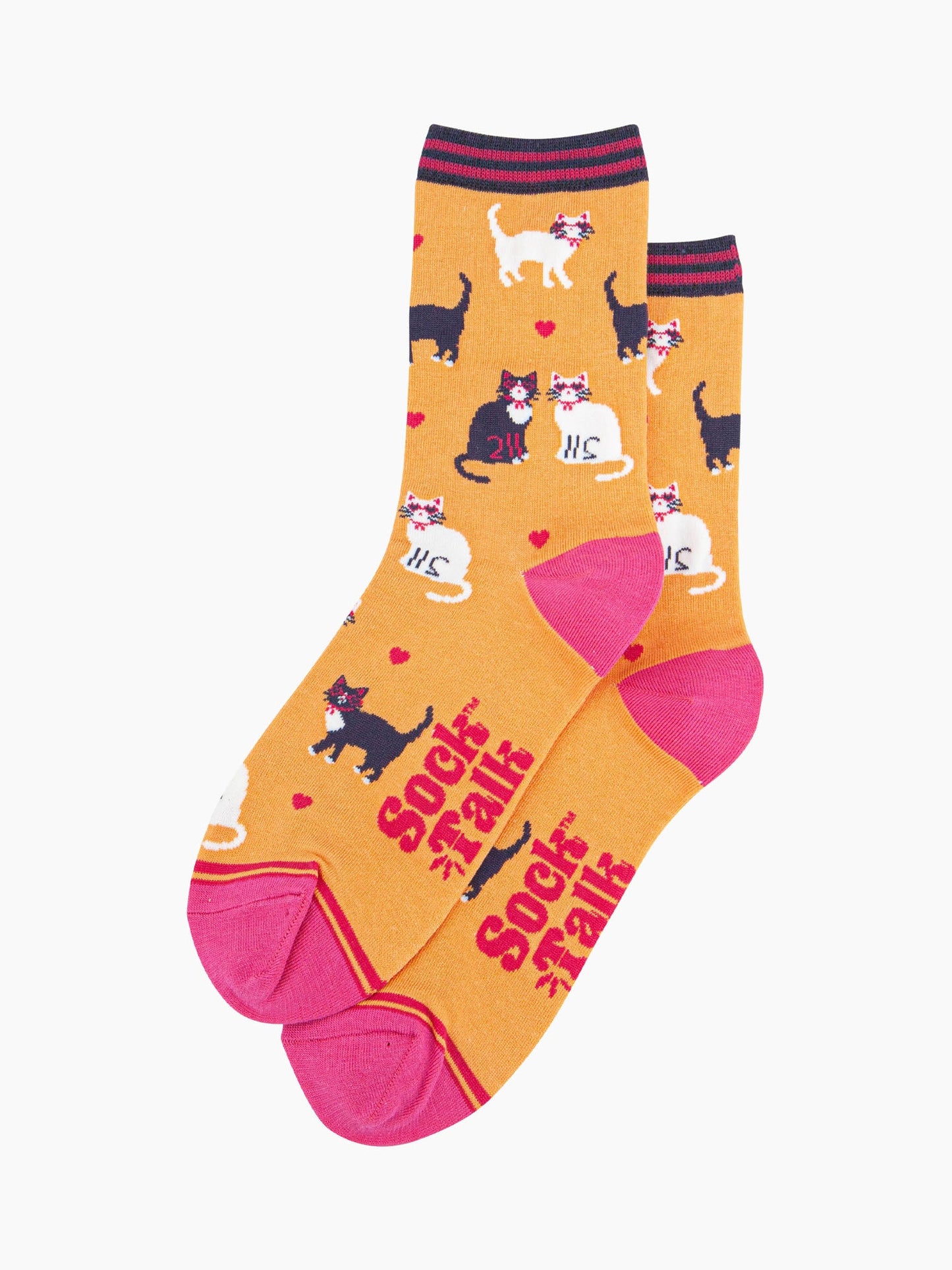 Women's Bamboo Socks - Orange, Cats and Love Hearts