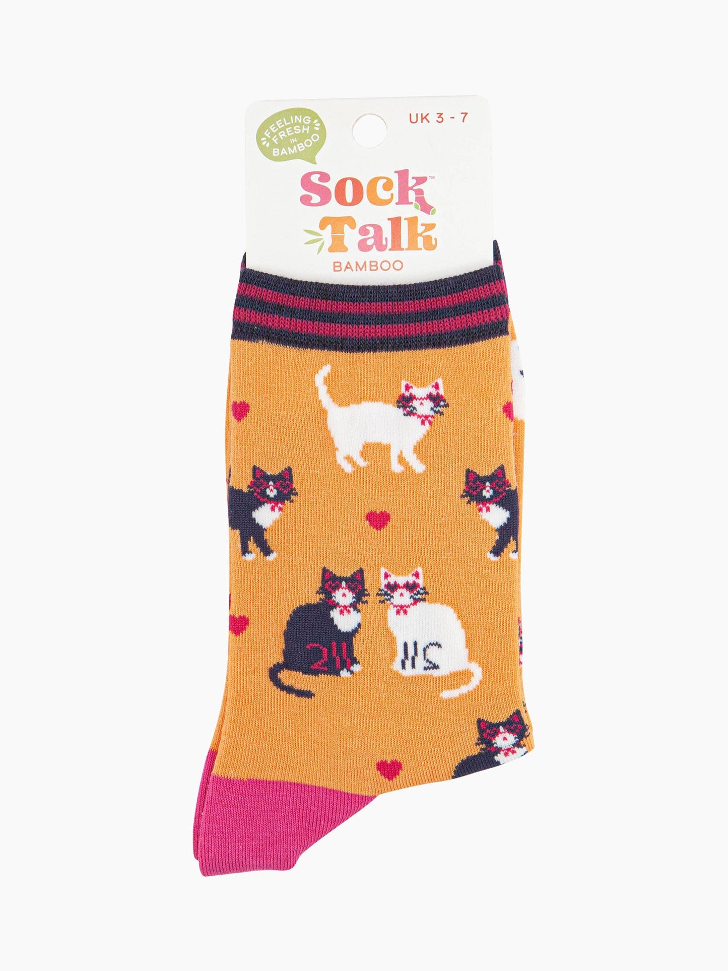 Women's Bamboo Socks - Orange, Cats and Love Hearts