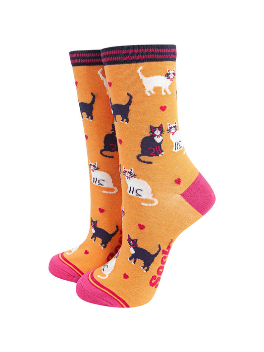 Cats in Love Bamboo Socks in Orange