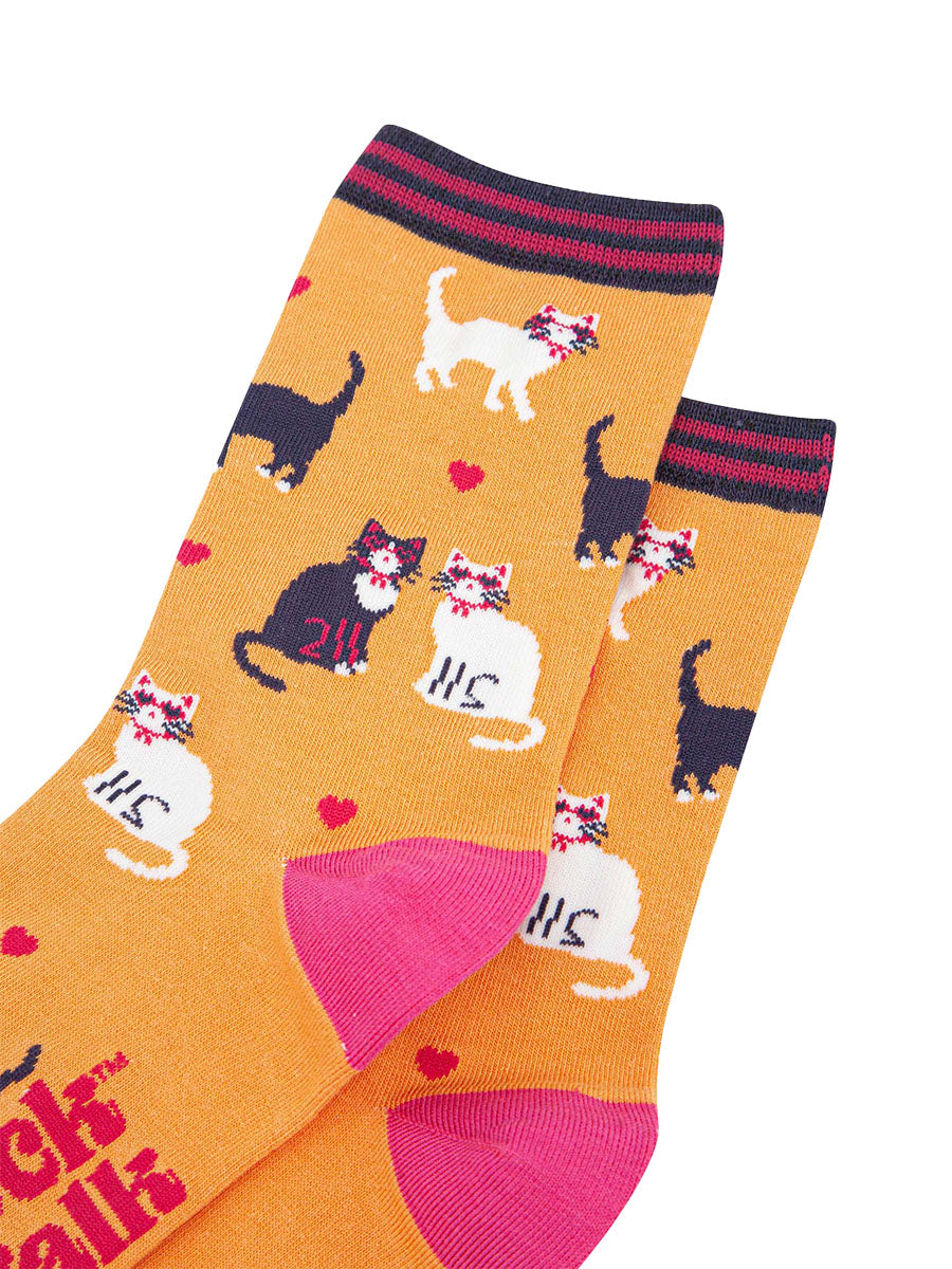 Cats in Love Bamboo Socks in Orange