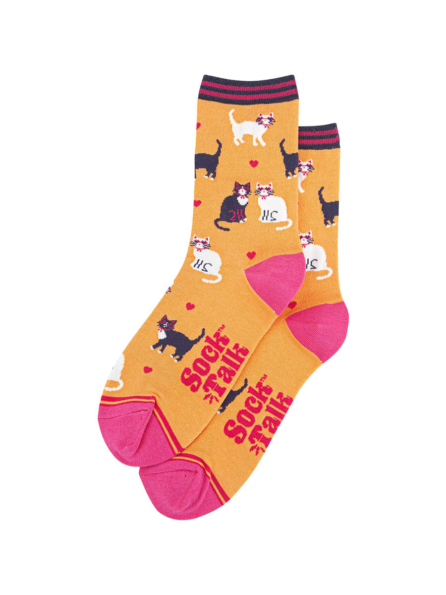 Cats in Love Bamboo Socks in Orange
