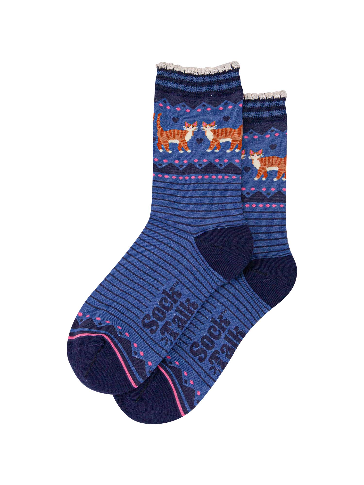 womens-bamboo-socks-denim-blue-navy-blue-ginger-cats-laying-flat