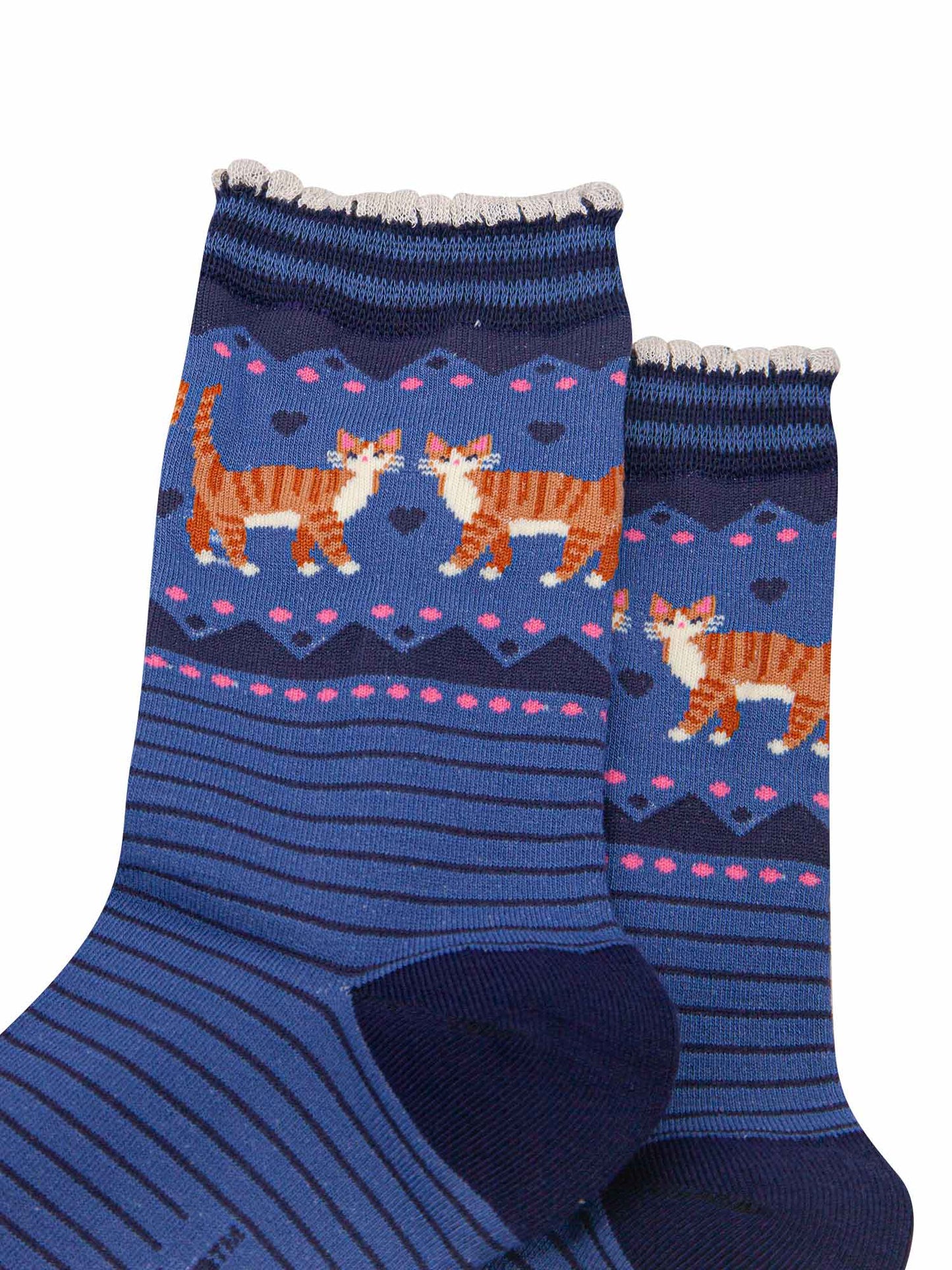 womens-bamboo-socks-denim-blue-navy-blue-ginger-cats-close-up