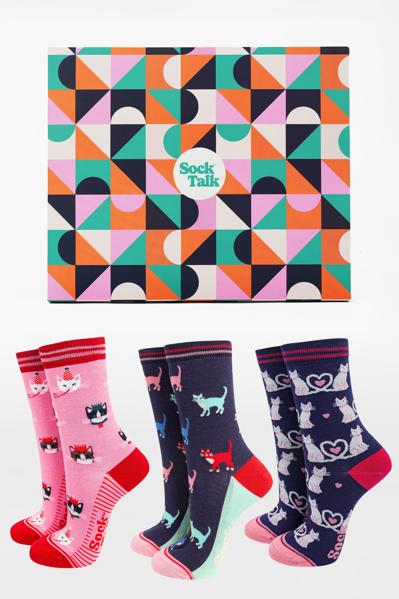 Women's Bamboo Ankle Socks Trio Gift Set - Navy Blue/Pink, Party Cats