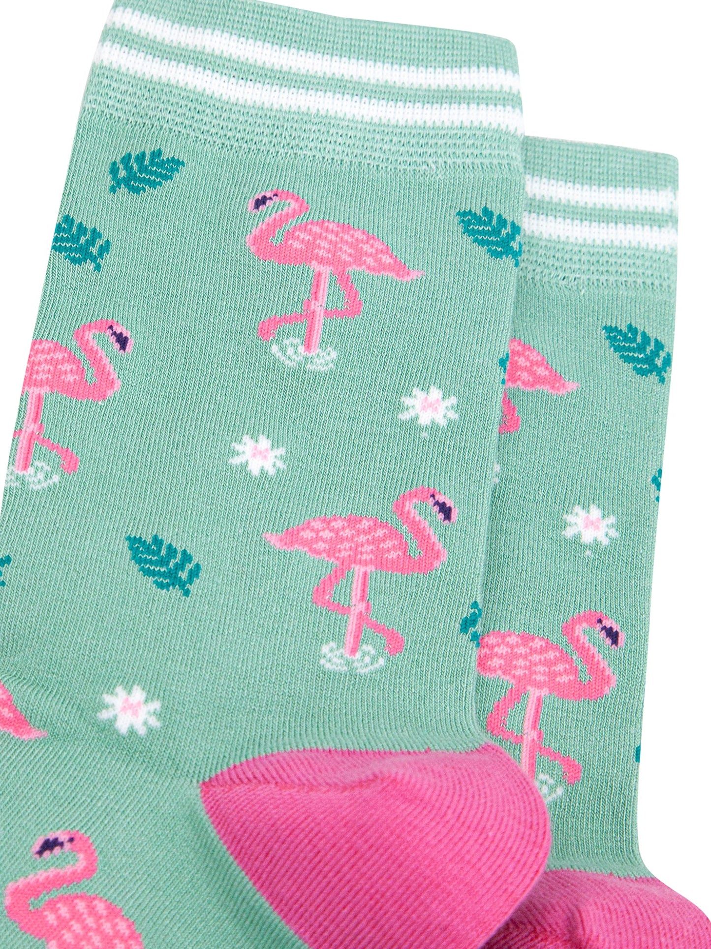 Standing-Flamingos-Bamboo-Socks-in-Green-Close-Up