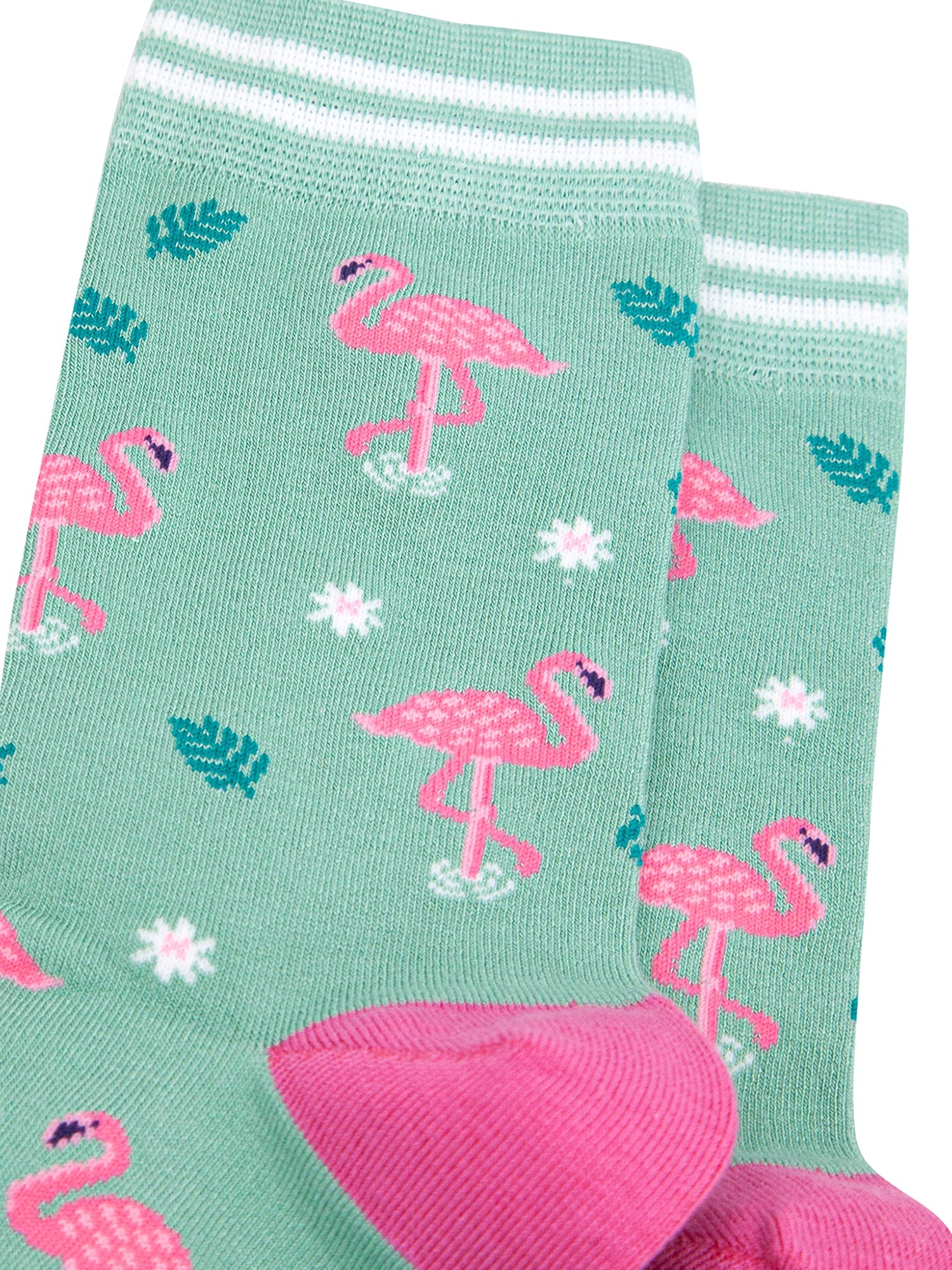 Standing-Flamingos-Bamboo-Socks-in-Green-Close-Up