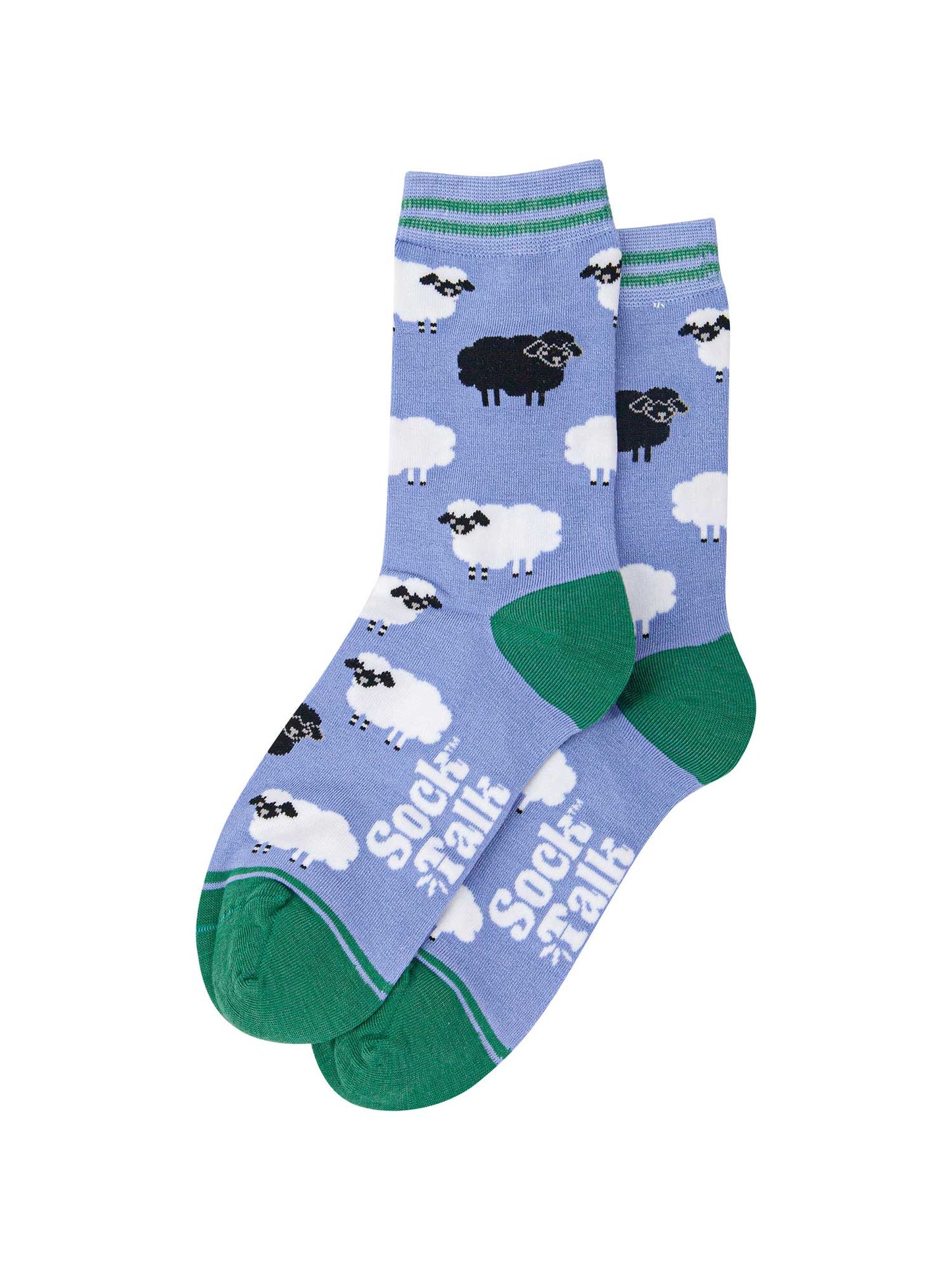 womens-bamboo-socks-light-blue-green-black-sheep-laying-flat