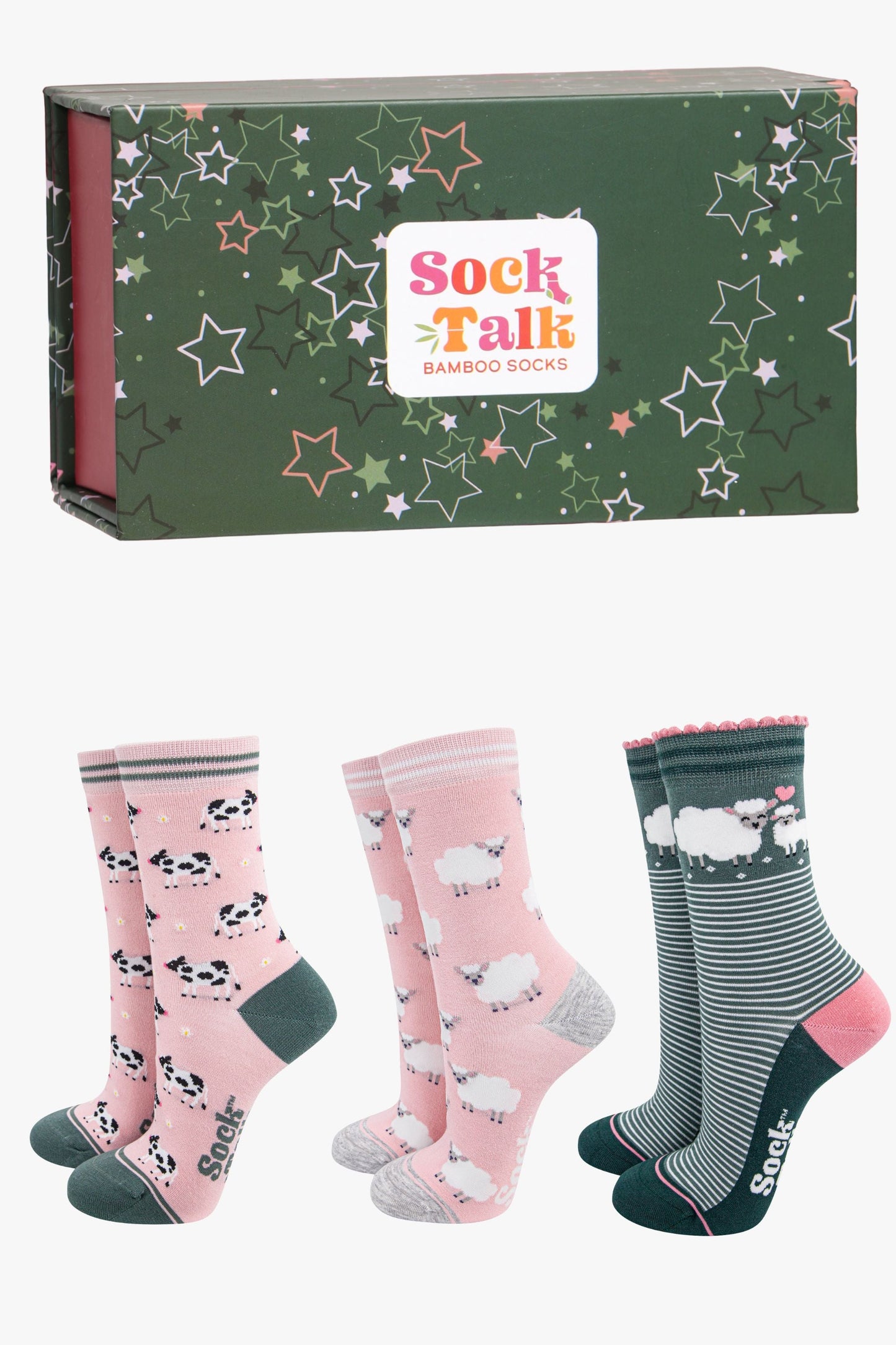 womens-socks-gift-box-pink-farm-animals-sheep-cows