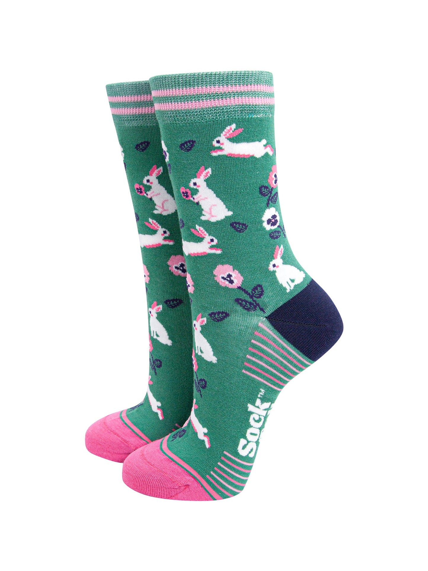 Bunny-Rabbit-Floral-Bamboo-Socks-in-Green-mannequin