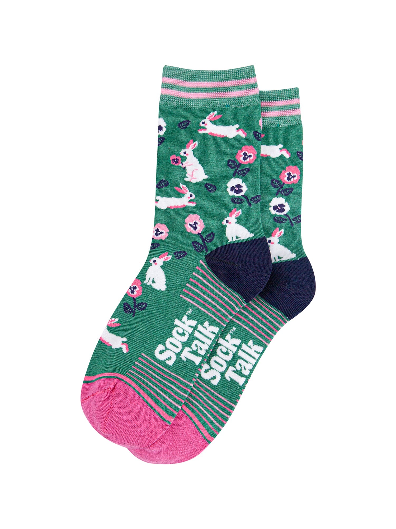 Floral-Crown-Highland-Cow-Bamboo-Socks-in-Blue-laid-flat