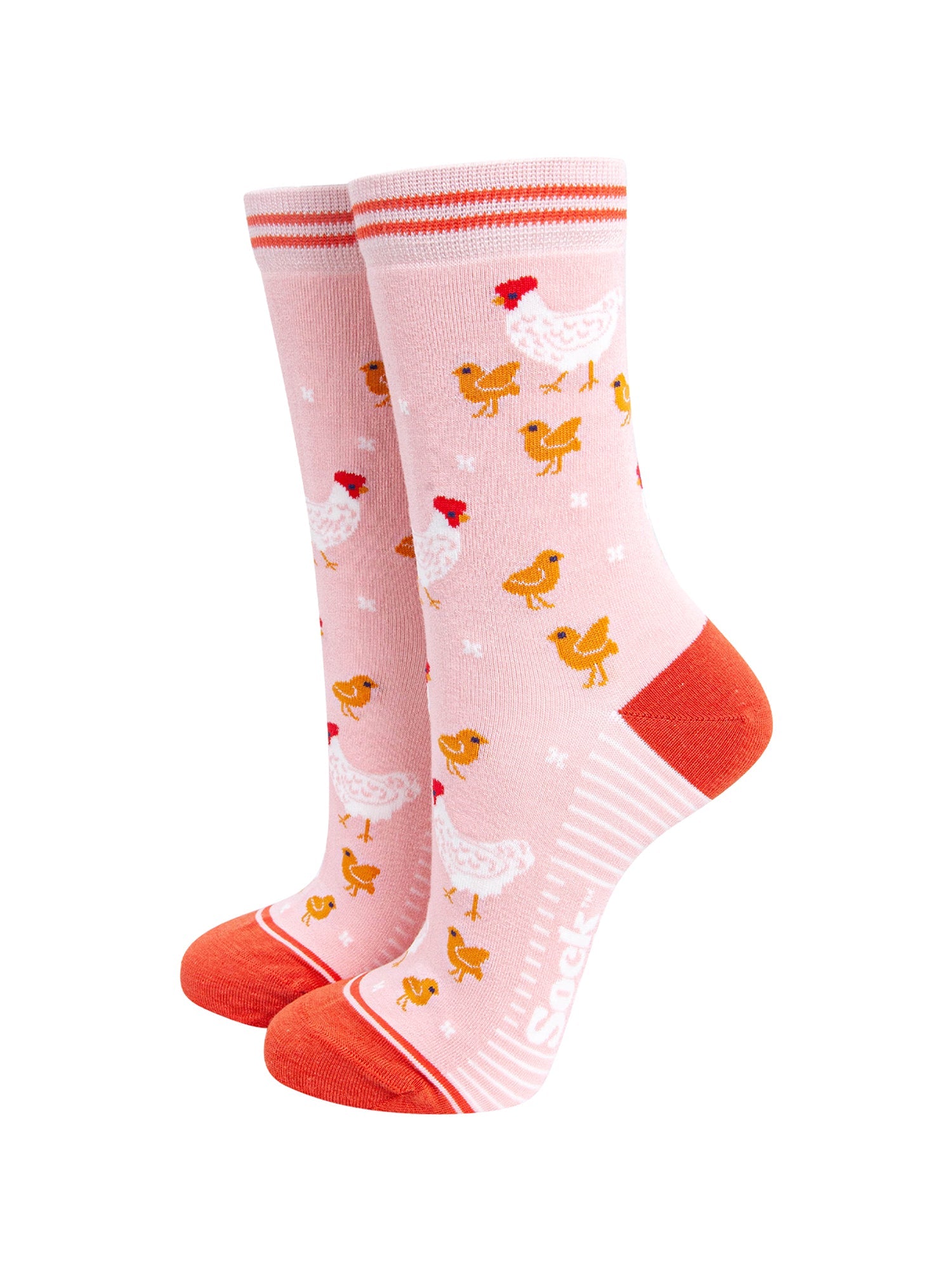 Hens-and-Chicks-Bamboo-Socks-in-Pink-On-Foot-Mannequin