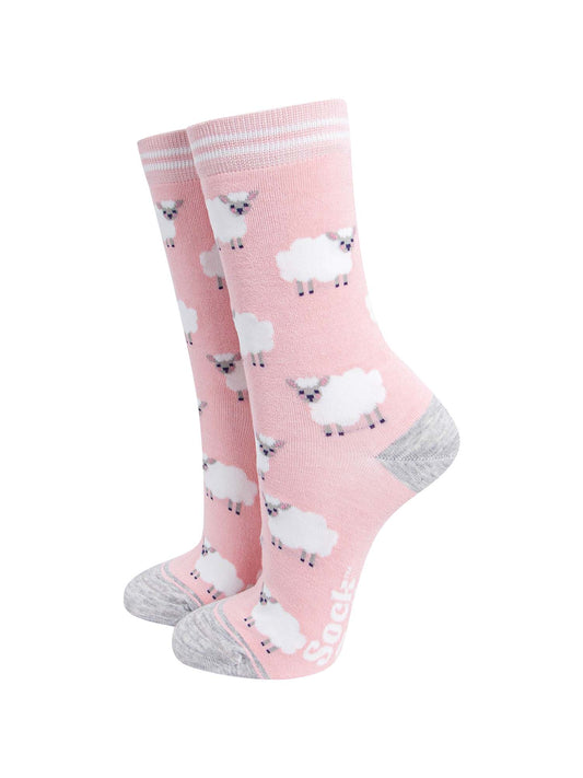 womens-bamboo-socks-light-pink-grey-marl-sheep-farming
