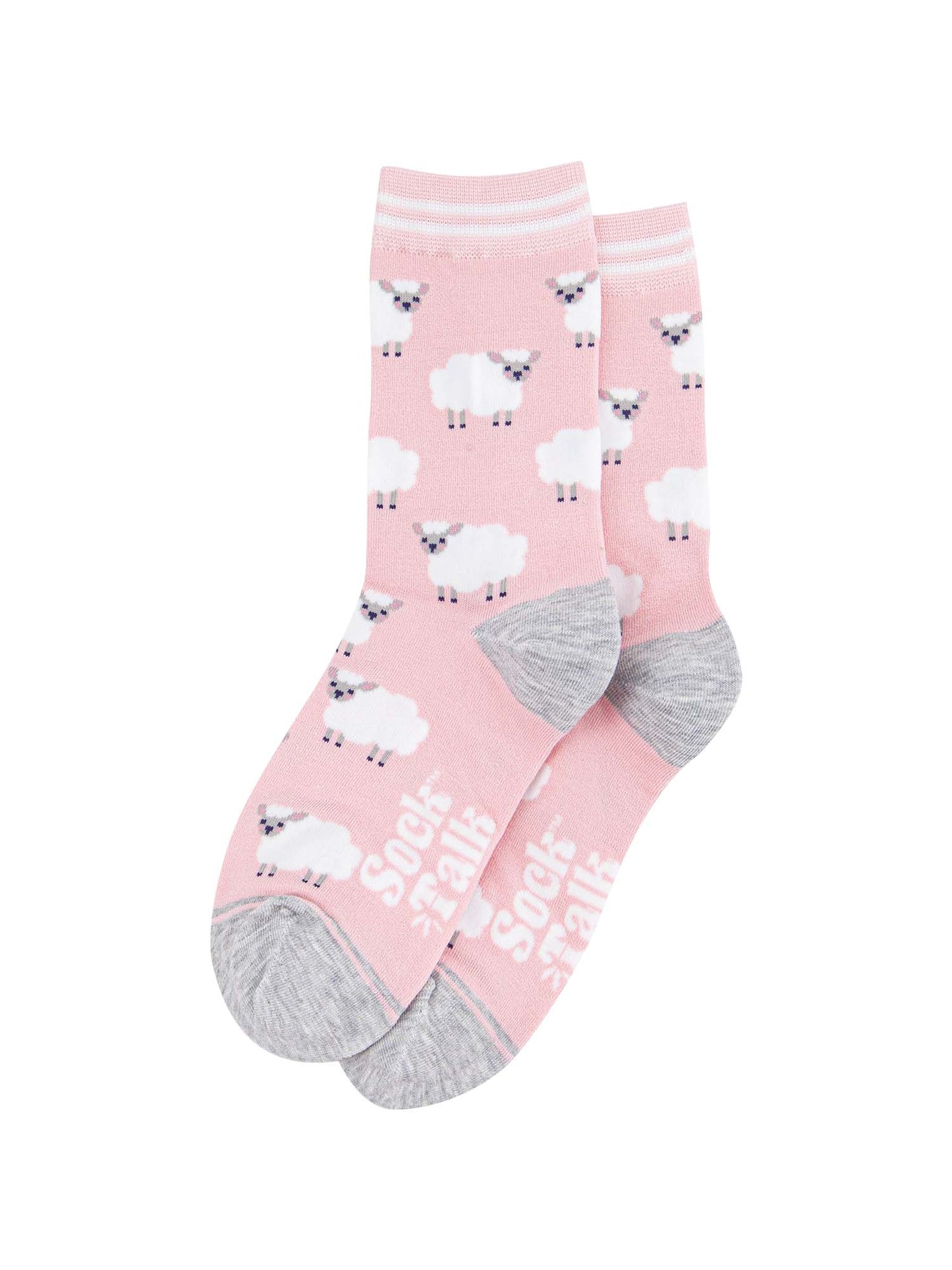 womens-bamboo-socks-light-pink-grey-marl-sheep-laying-flat