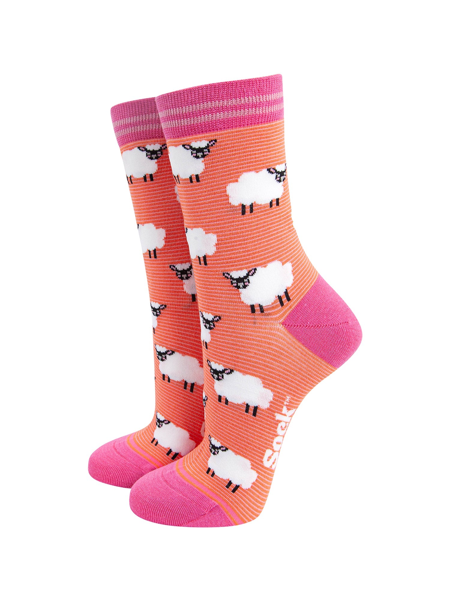 Sheep-Bamboo-Socks-in-Orange-On-Mannequin