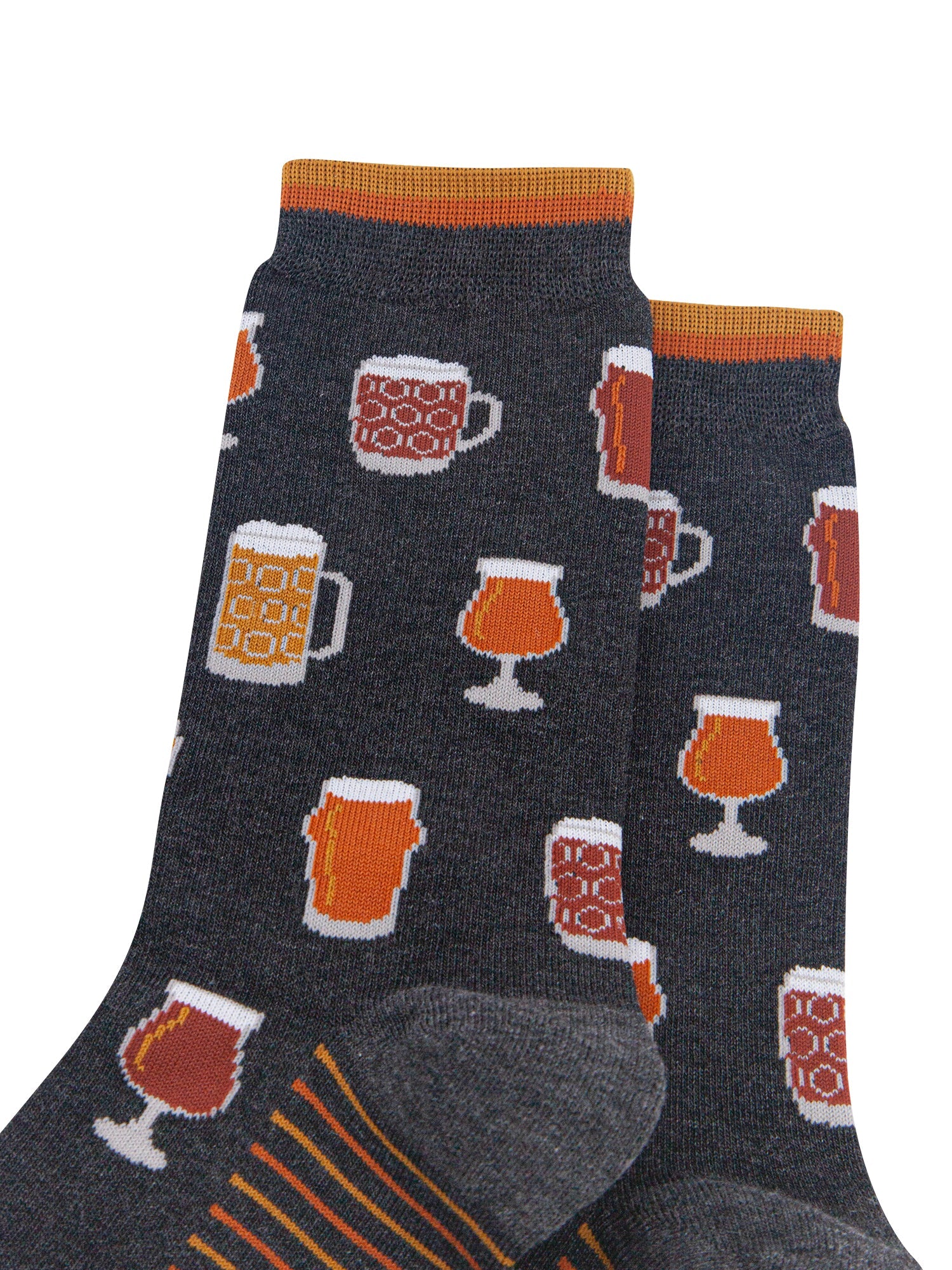 Pints-of-Beer-Men's-Bamboo-Socks-in-Dark-Grey-Marl-Close-Up