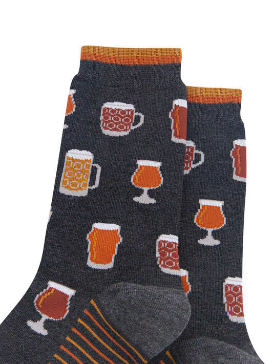 Pints-of-Beer-Men's-Bamboo-Socks-in-Dark-Grey-Marl-Close-Up