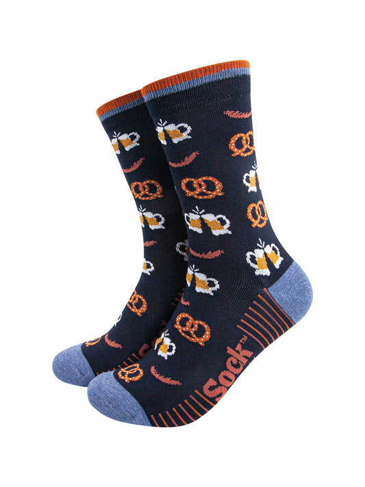Oktoberfest-Beers-Bamboo-Socks-in-Navy-Blue-Mannequin
