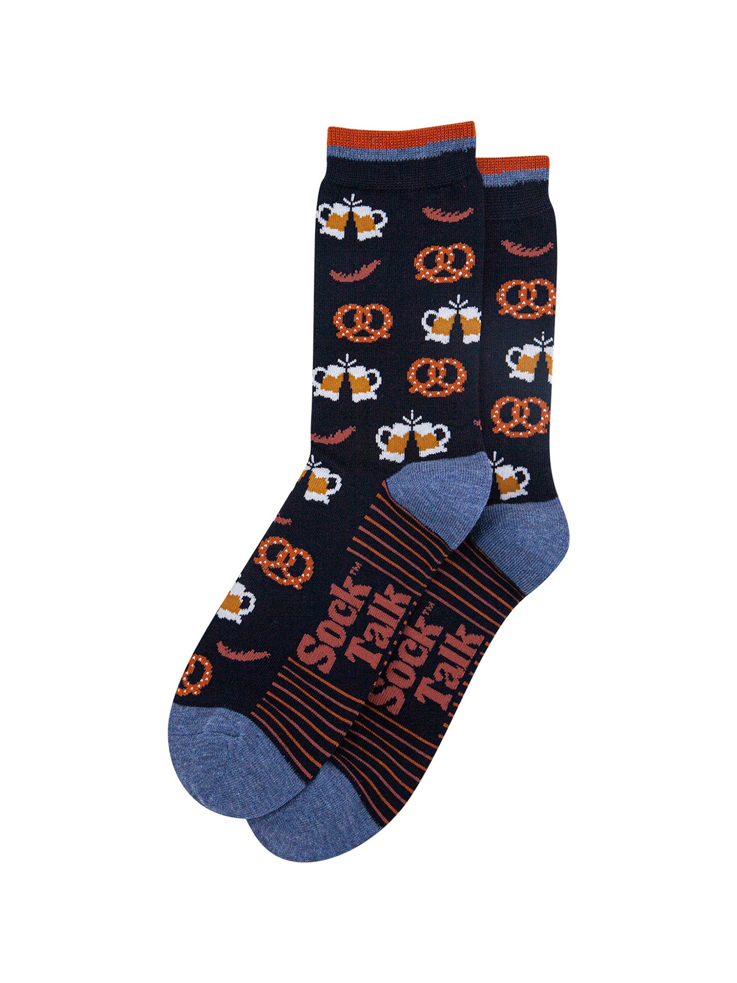 Oktoberfest-Beers-Bamboo-Socks-in-Navy-Blue-Lying-Flat