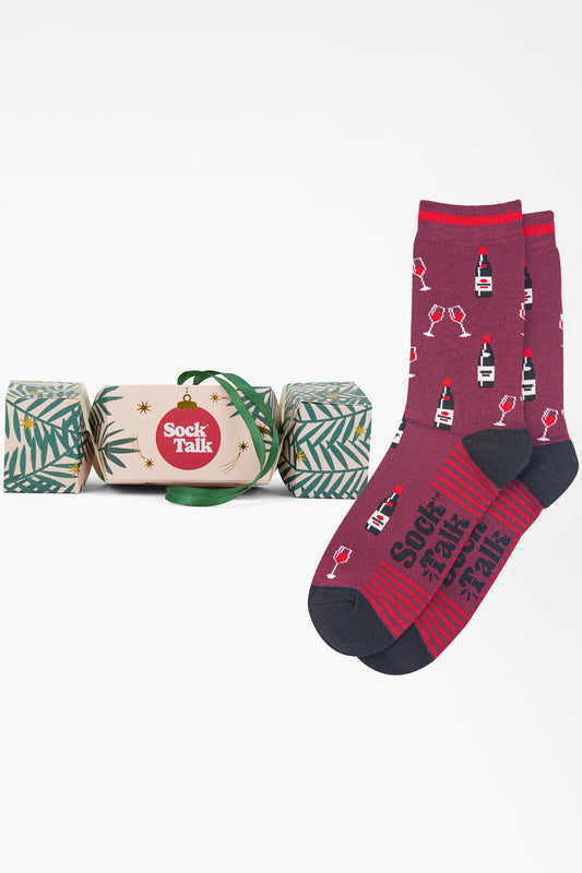 Men's Bamboo Crew Socks Christmas Cracker Gift Box - Burgundy/Black, Red Wine