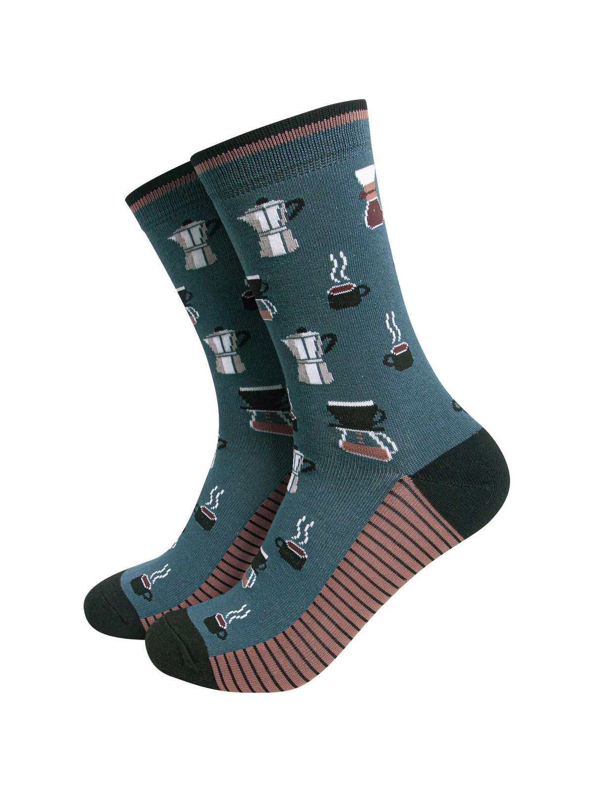 Barista-Coffee-Men's-Bamboo-Socks-in-Teal-Green-On-Mannequin