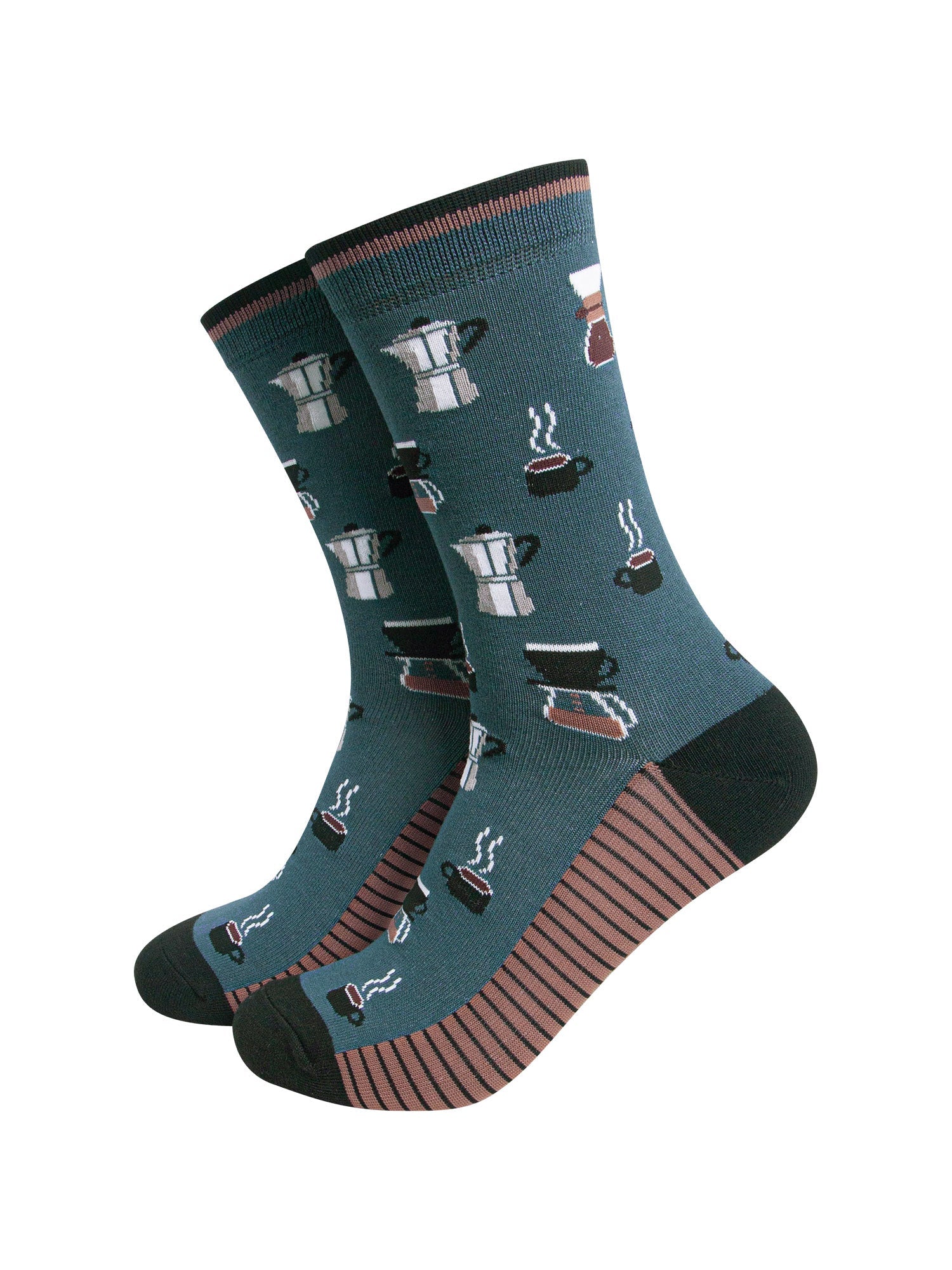 Barista-Coffee-Men's-Bamboo-Socks-in-Teal-Green-On-Mannequin