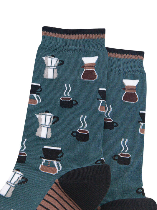 Barista-Coffee-Men's-Bamboo-Socks-in-Teal-Green-Close-Up