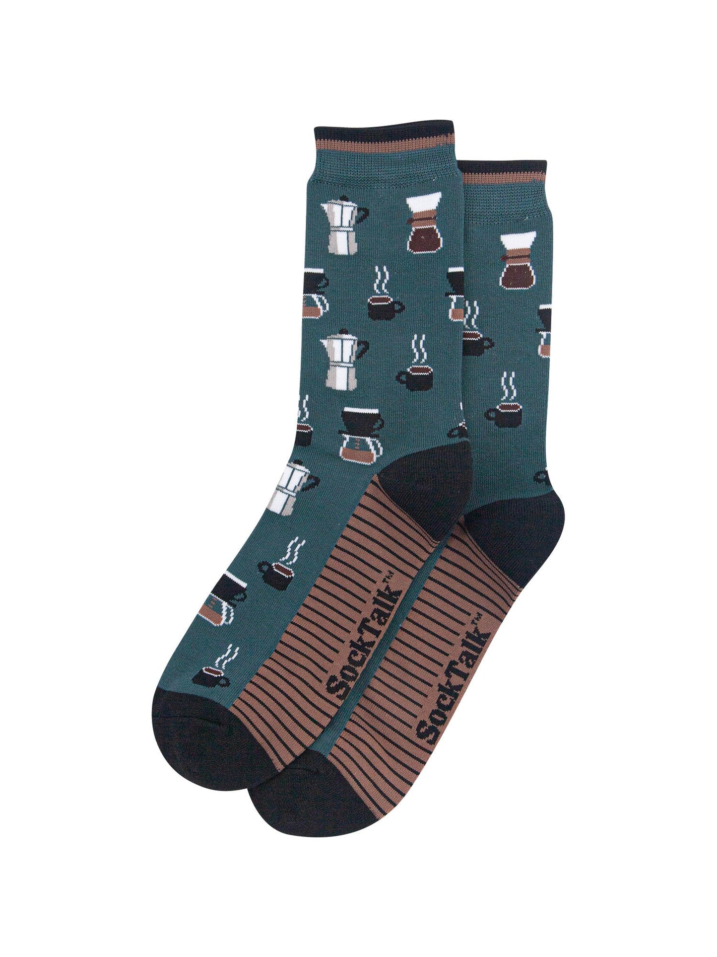 Barista-Coffee-Men's-Bamboo-Socks-in-Teal-Green-Laid-Flat