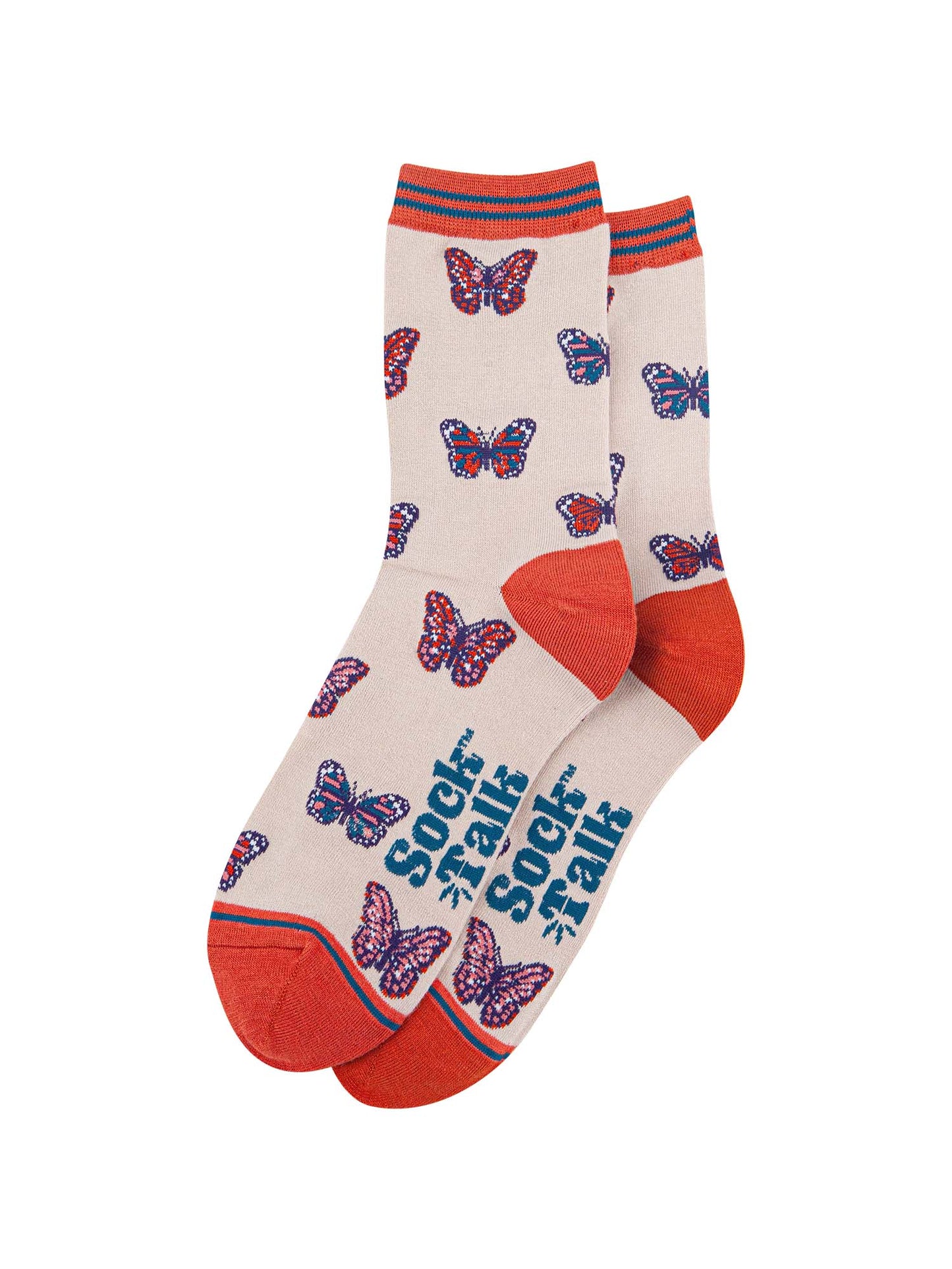 Butterfly Bamboo Socks in Cream/Orange