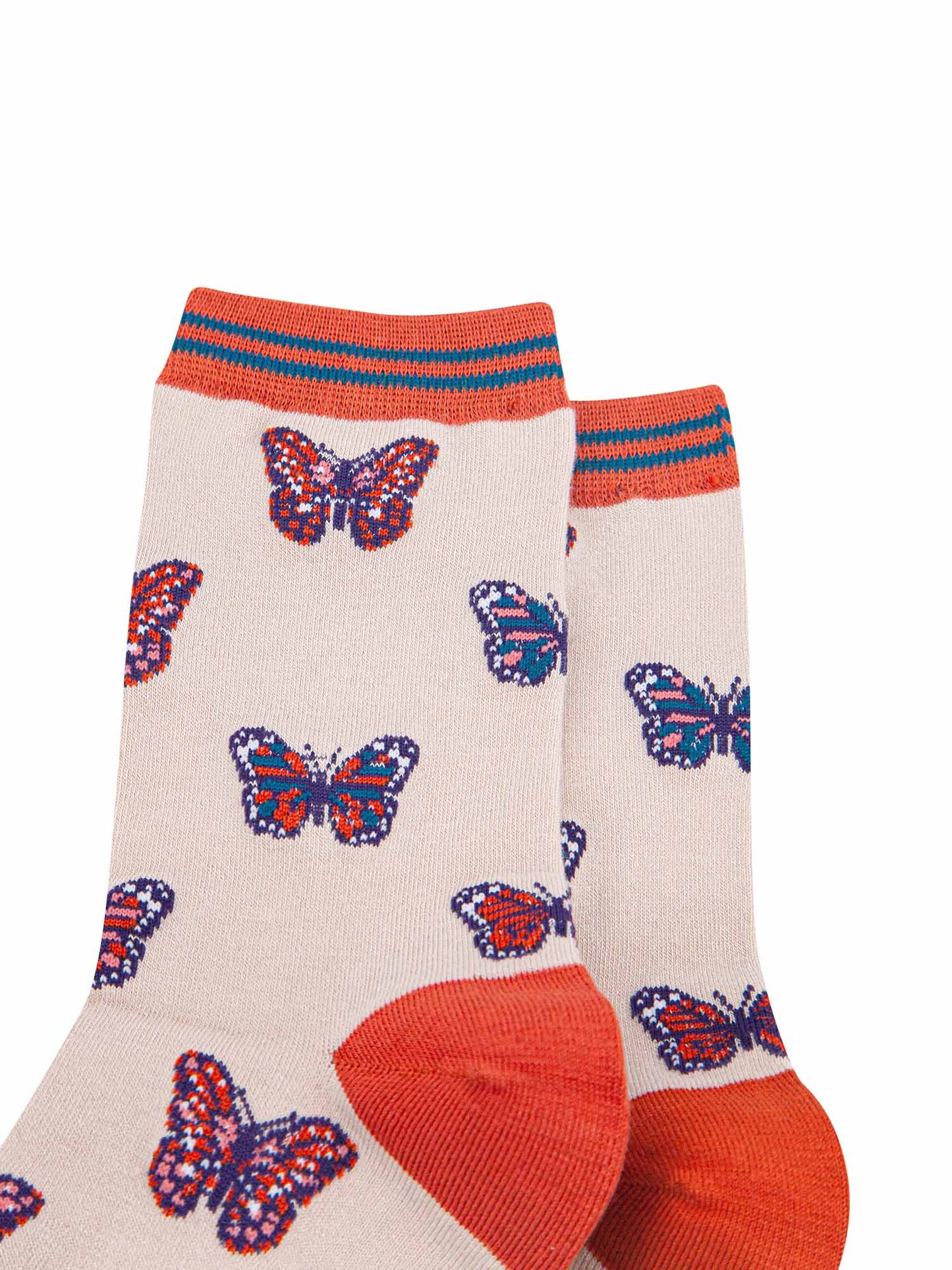 Butterfly Bamboo Socks in Cream/Orange