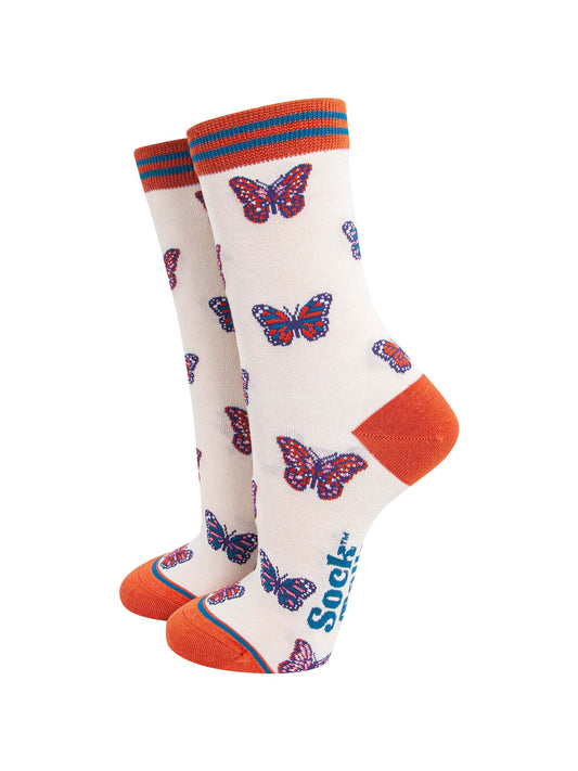 Butterfly Bamboo Socks in Cream/Orange