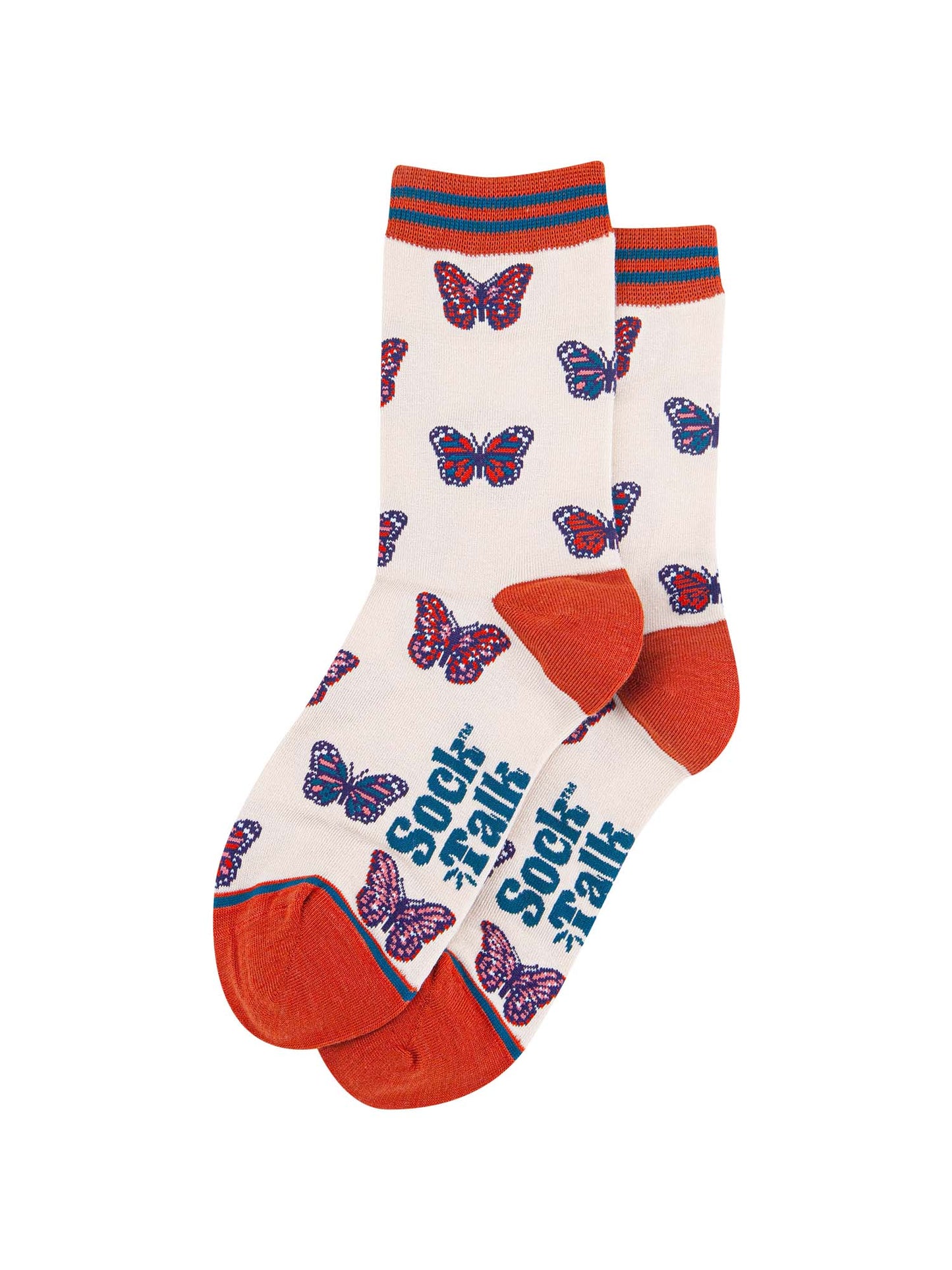 Butterfly Bamboo Socks in Cream/Orange