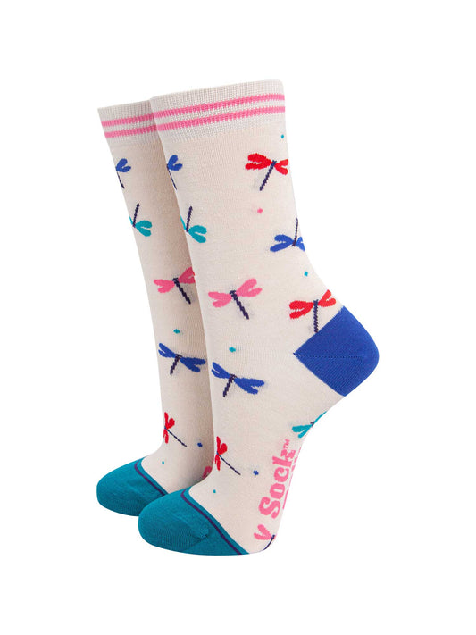 womens-bamboo-socks-cream-blue-dragonfly-multicoloured