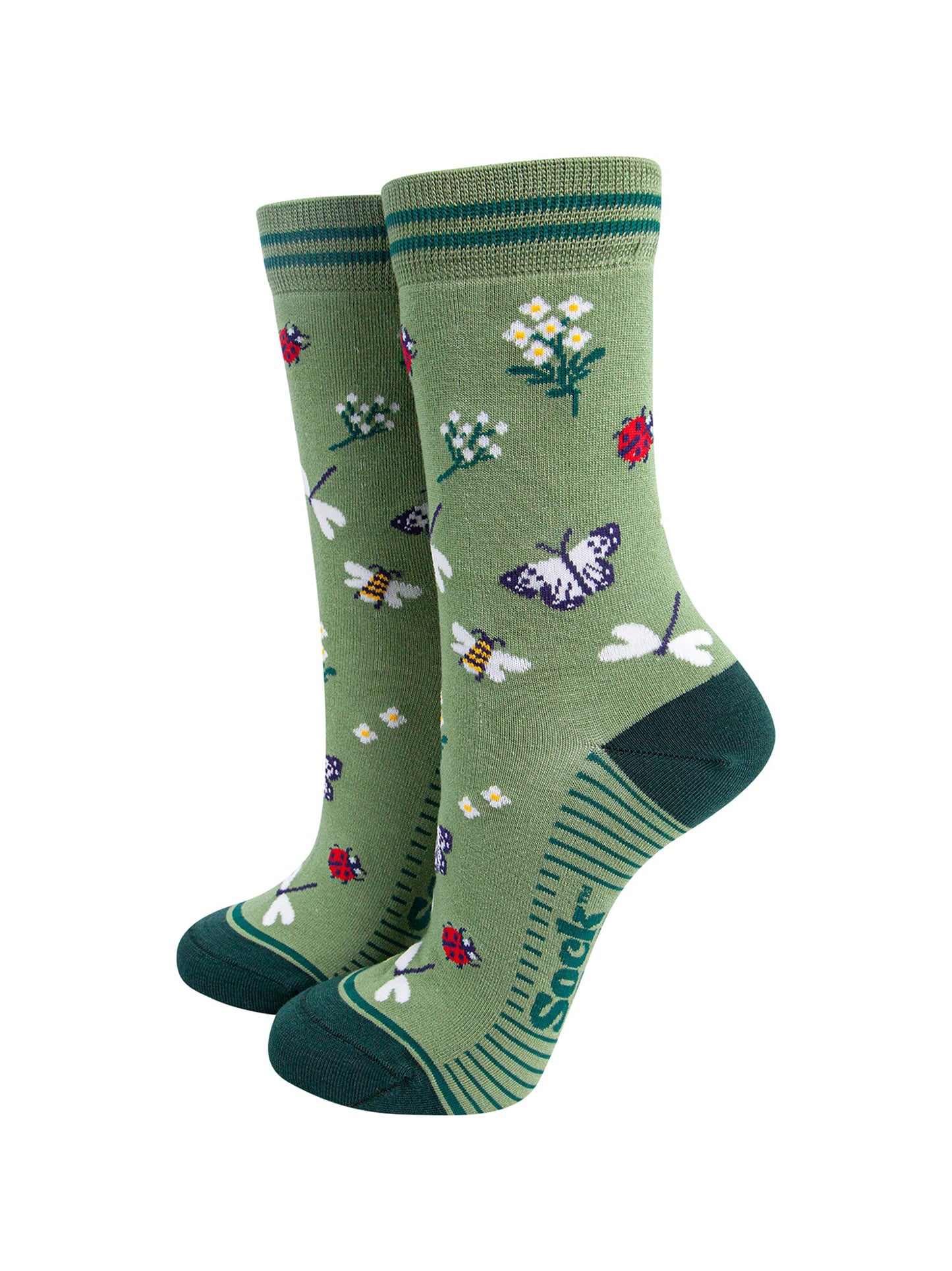 Garden-Ladybird-&-Butterfly-Bamboo-Socks-in-Green-On-Mannequin
