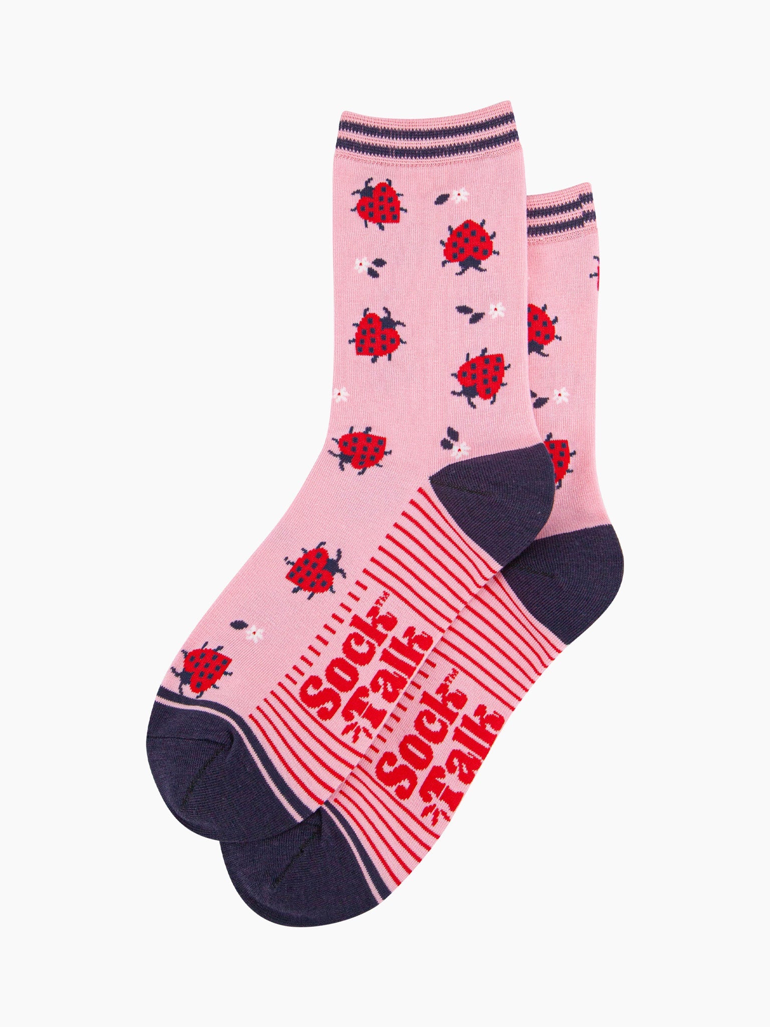 womens-bamboo-socks-pink-ladybird-laying-flat-red-ladybird-pattern-covers-the-design
