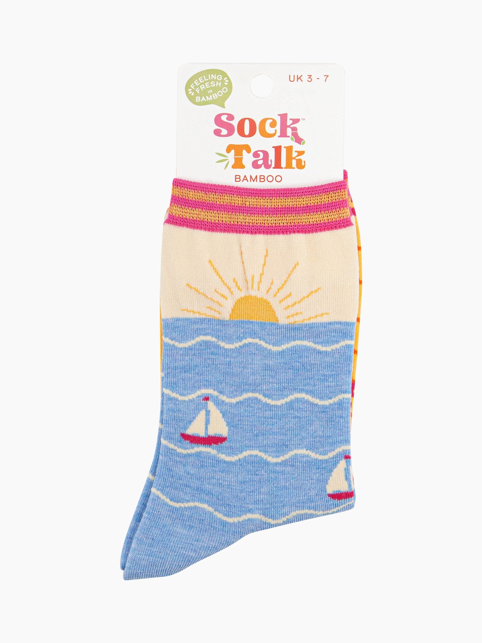 womens-bamboo-socks-cream-blue-beach-sunset-sock-talk-packaging-uk-size-3-7