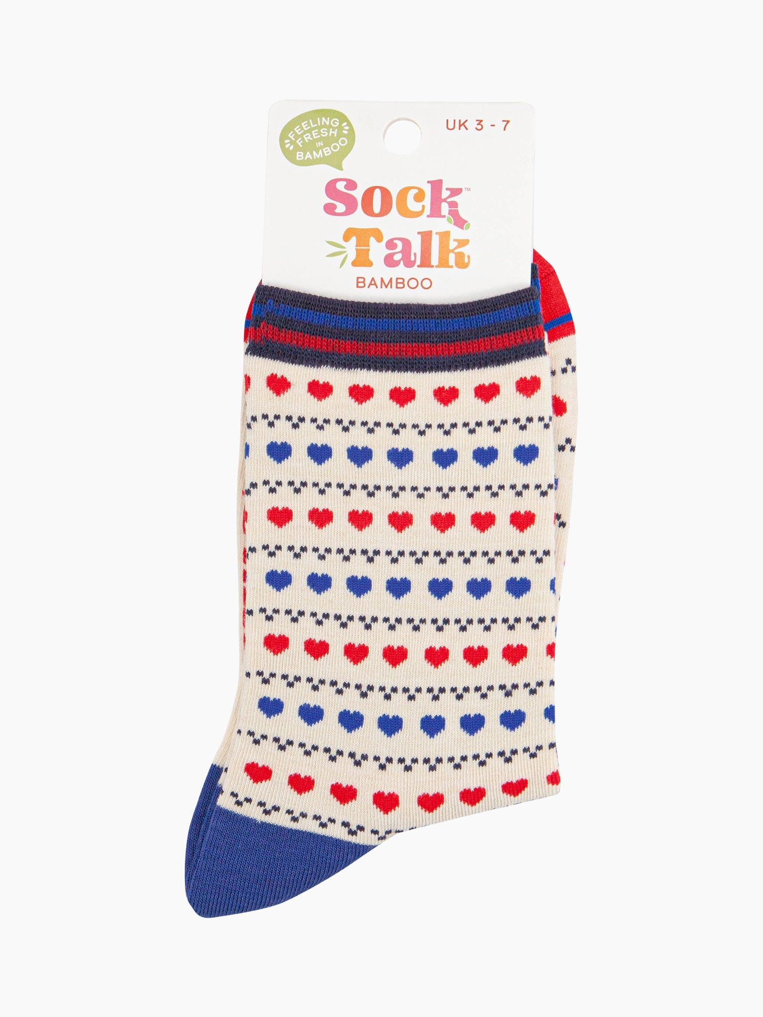 womens-bamboo-socks-cream-red-blue-heart-fair-isle-in-sock-talk-packaging-the-ankle-socks-are-a-uk-size-3-7
