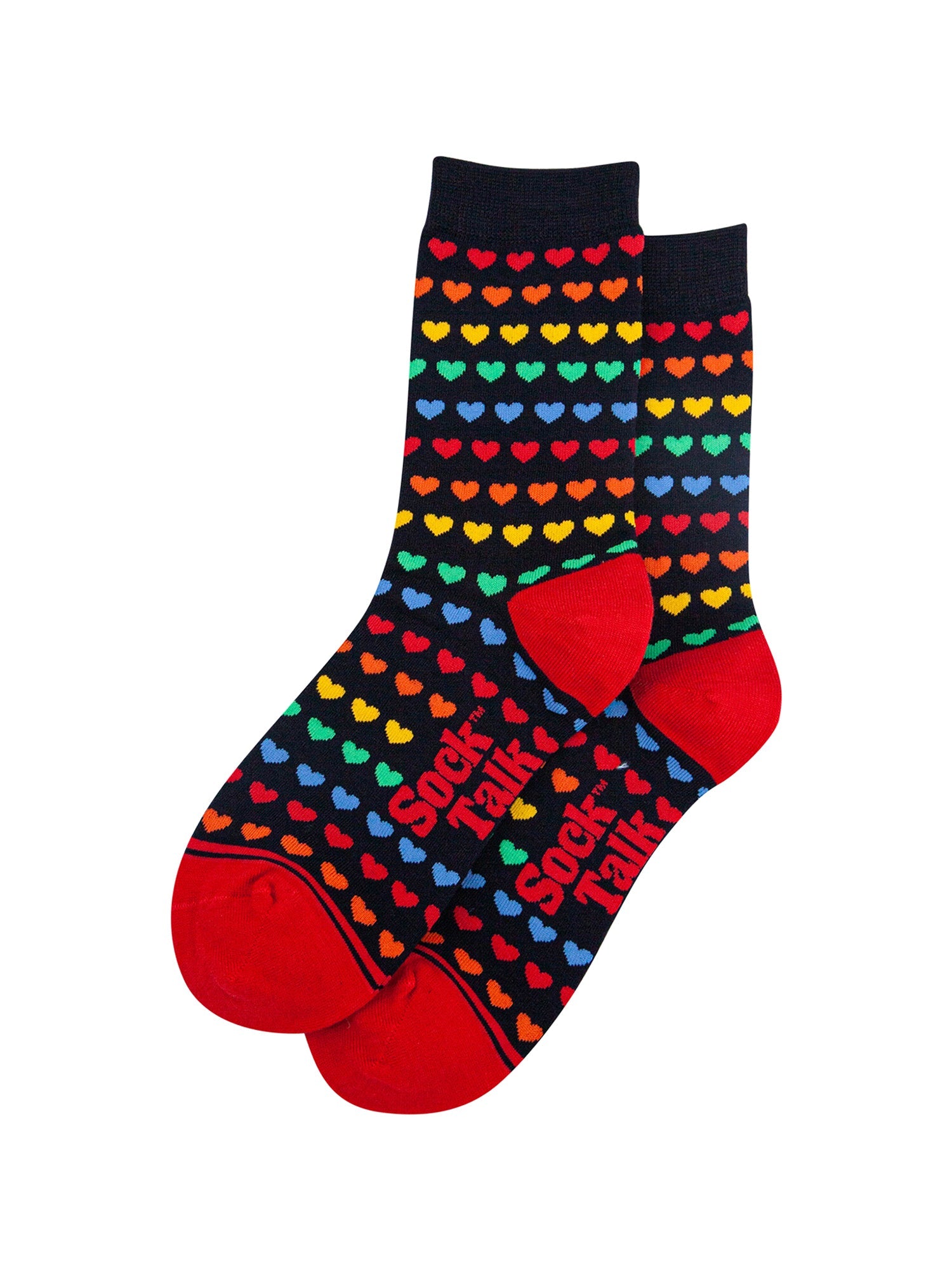 Rainbow-Love-Hearts-Bamboo-Socks-in-Navy-Lying-Flat