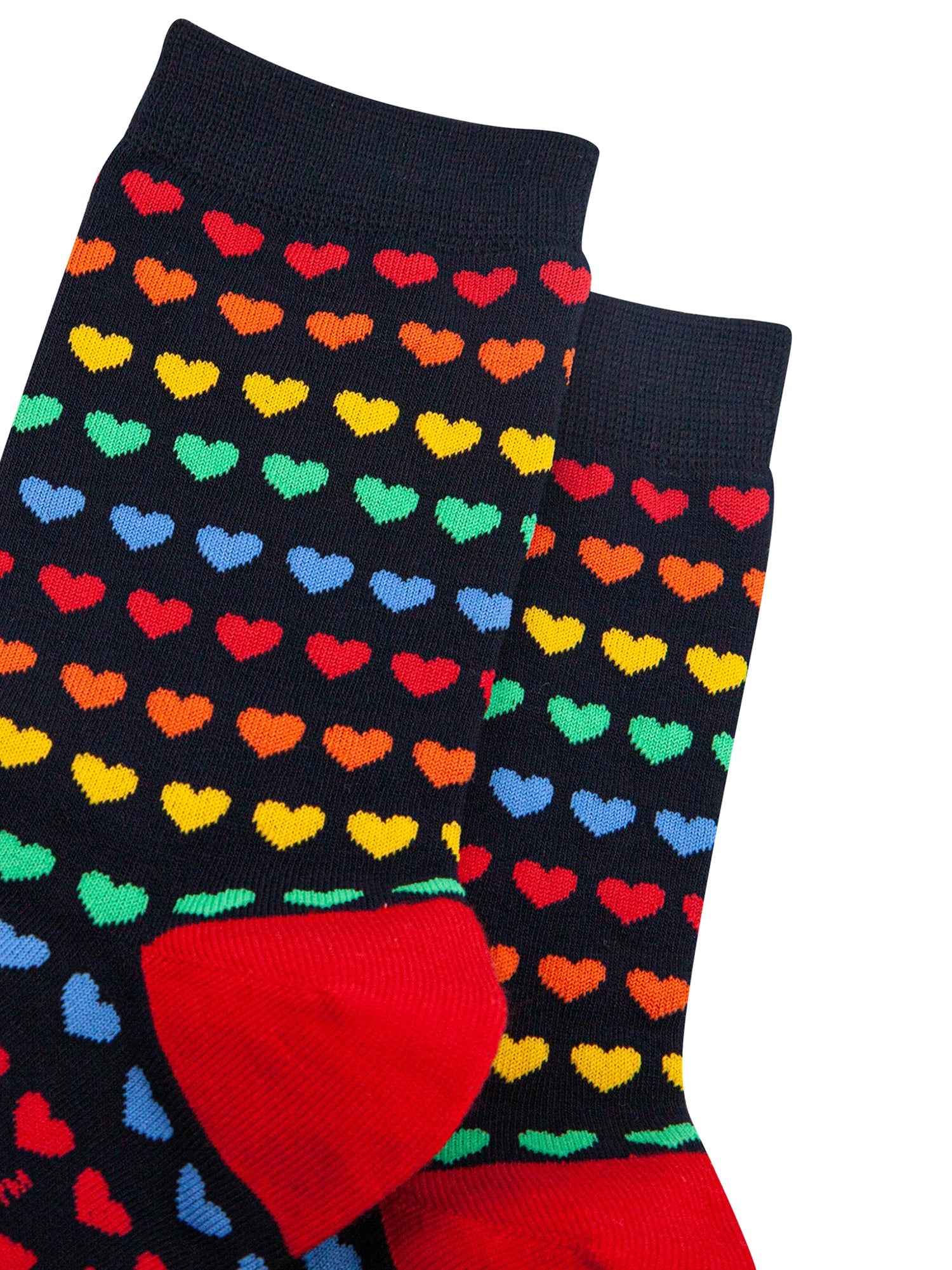 Rainbow-Love-Hearts-Bamboo-Socks-in-Navy-Closeup