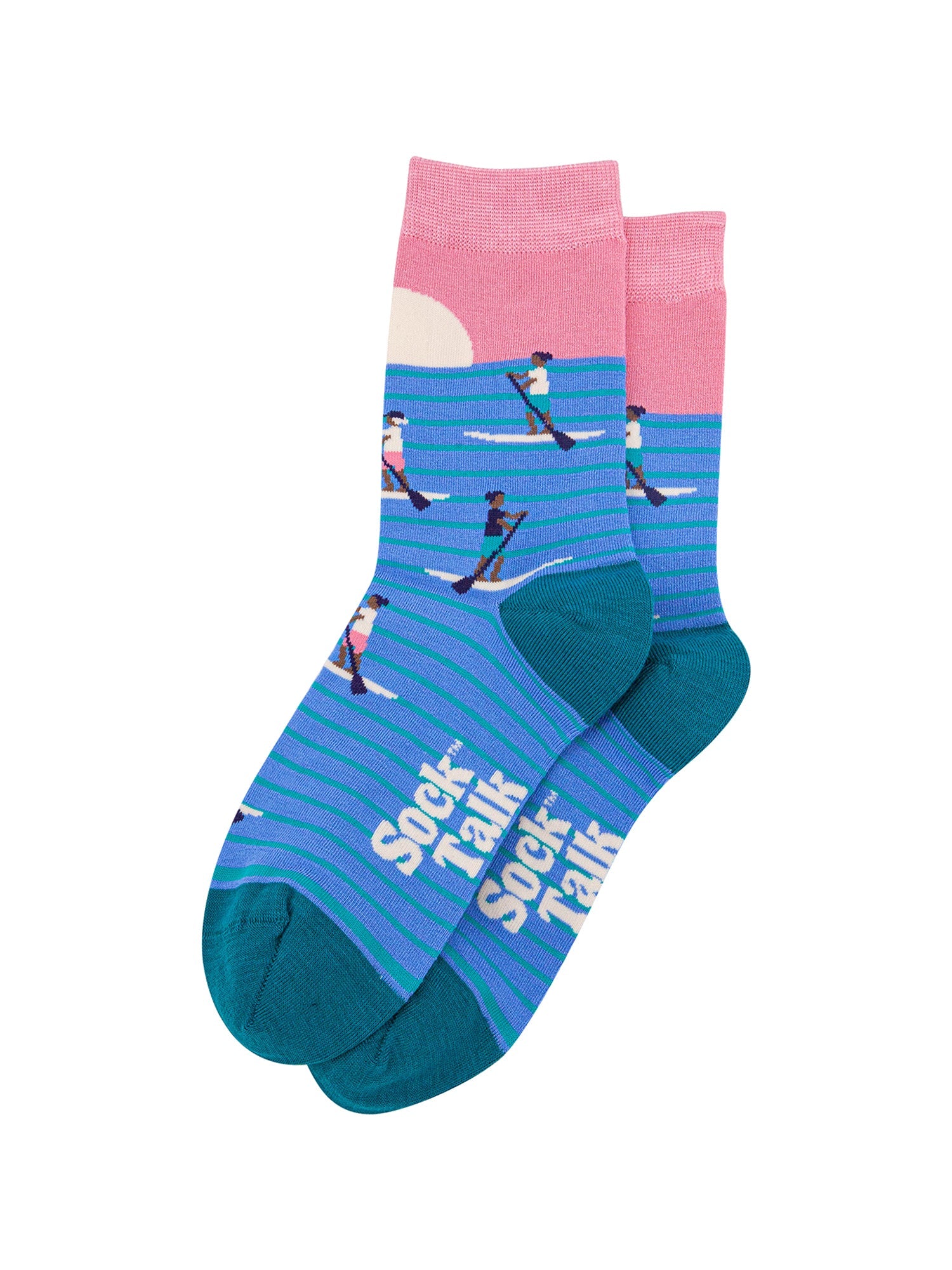 Sunset-Paddle-Boarding-Bamboo-Socks-in-Blue/Pink-Laid-Flat