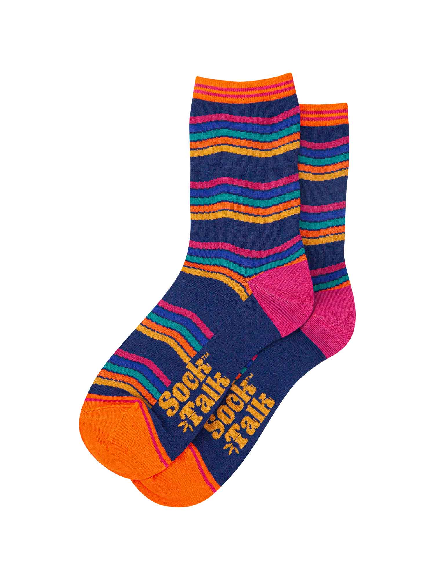 navy blue and rainbow striped pattern bamboo ankle socks
