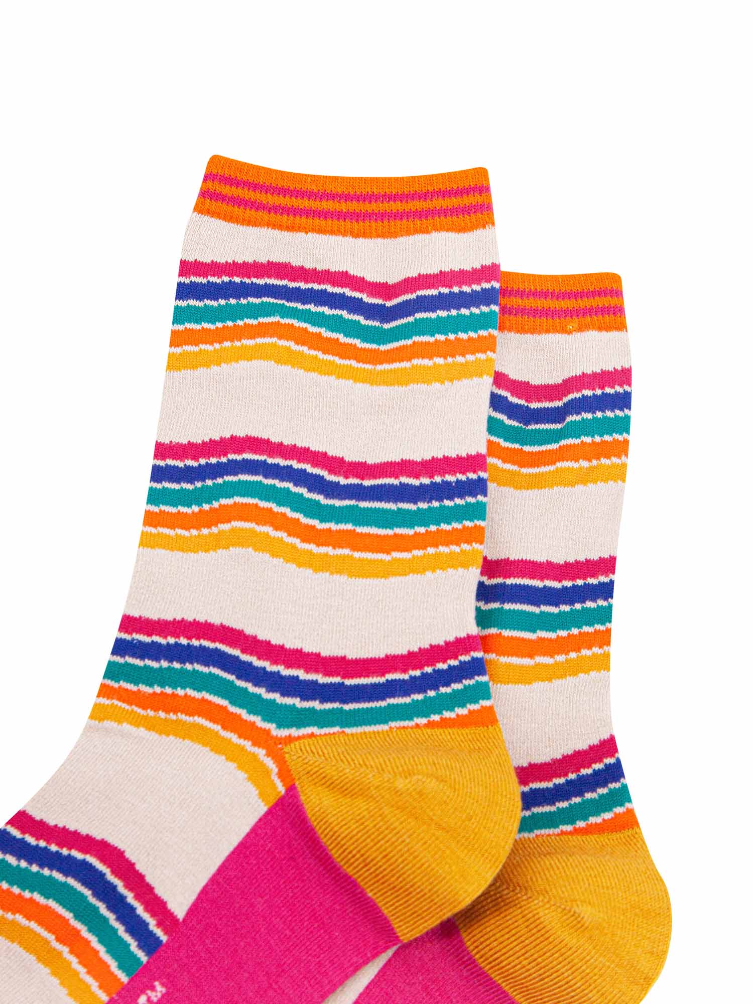 close up of the multicoloured wavy rainbow stripe pattern