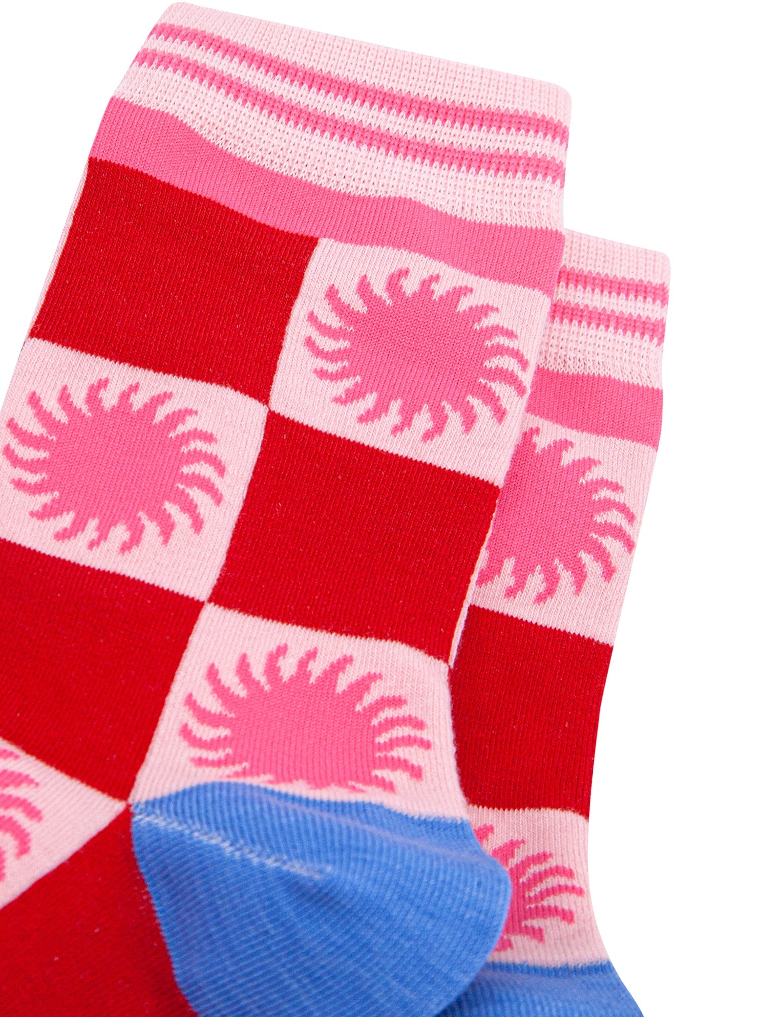 Sun-Checkerboard-Bamboo-Socks-in-Red/Pink-Closeup