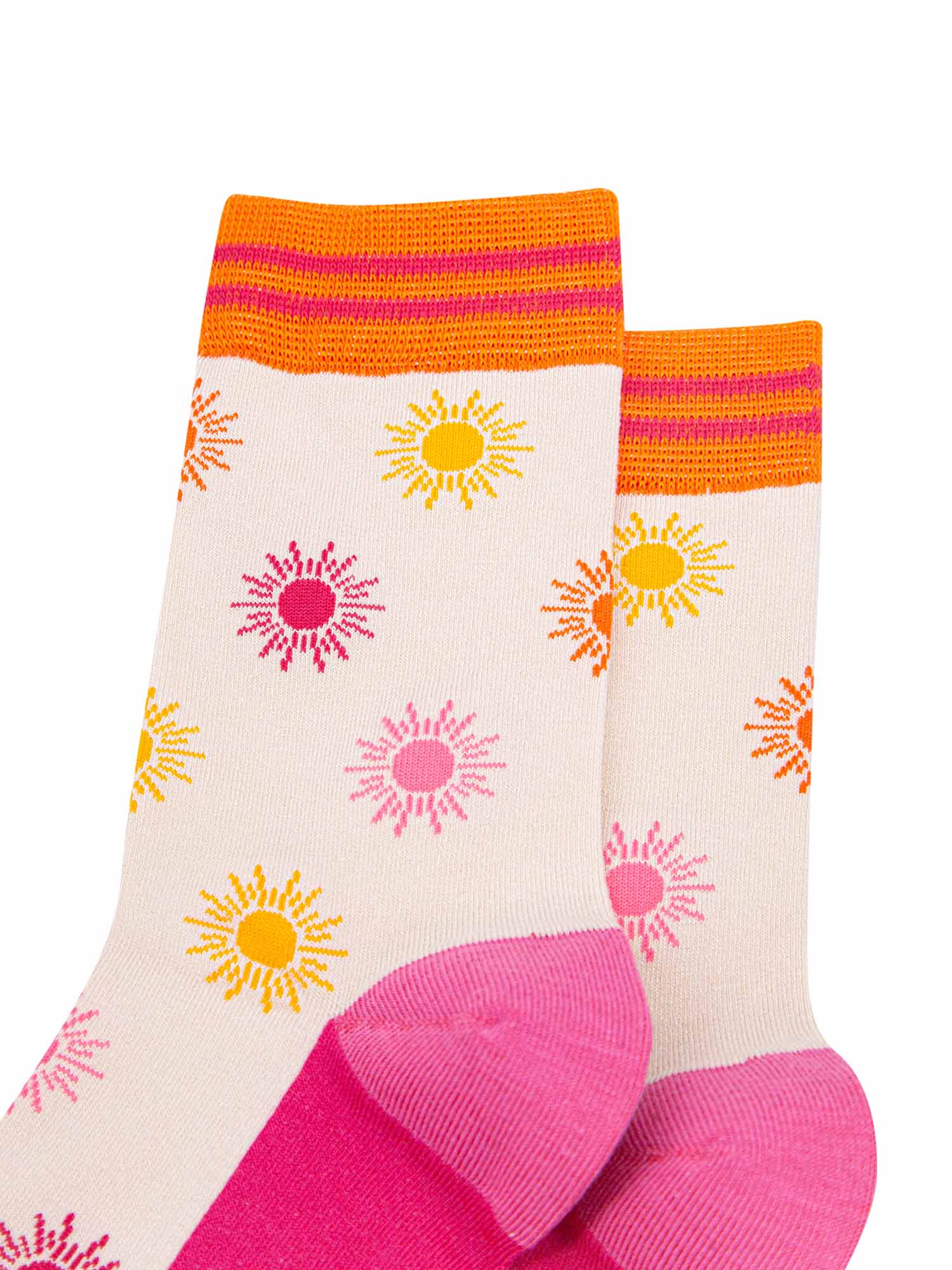 womens-bamboo-socks-cream-multi-sunshine-close-up-summer-suns-are-hot-pink-yellow-orange-light-pink
