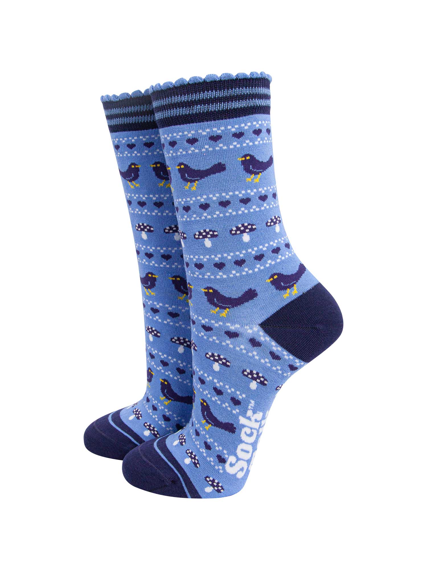 womens-bamboo-socks-denim-blue-navy-blue-blackbird-fair-isle-woodland-animals