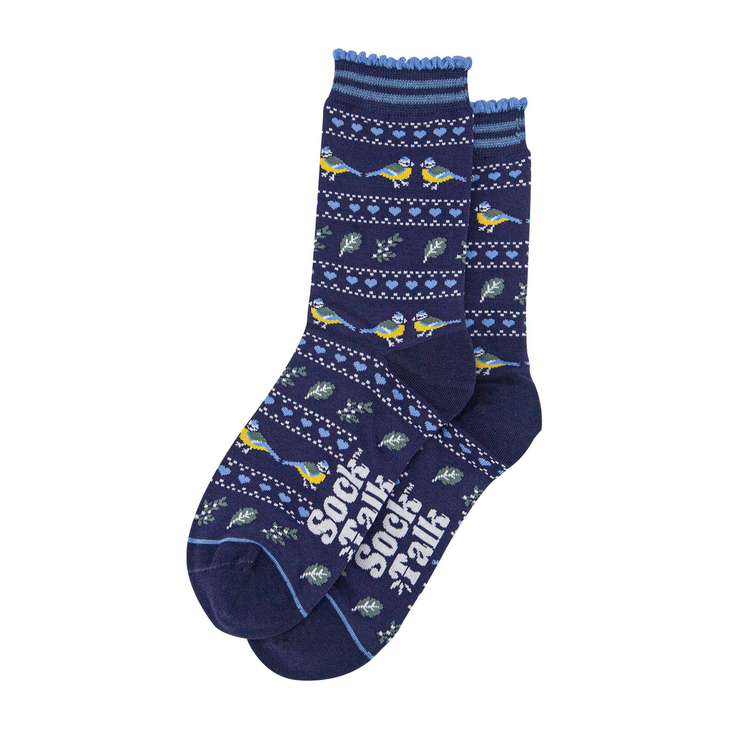womens-bamboo-socks-navy-blue-blue-tit-fair-isle-laying-flat